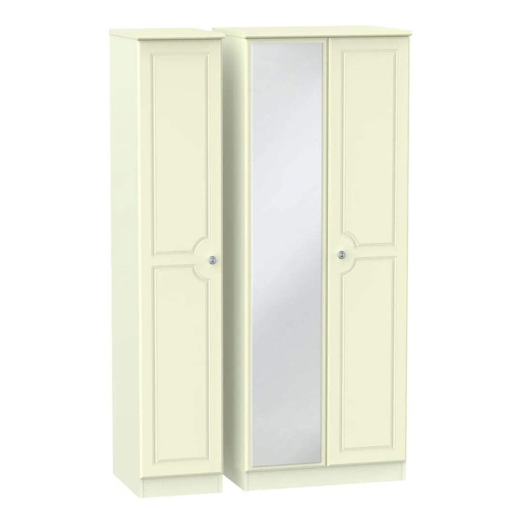 Pembroke Wardrobe - 3 Door - 1 Mirror - Tall - Triple - Cream