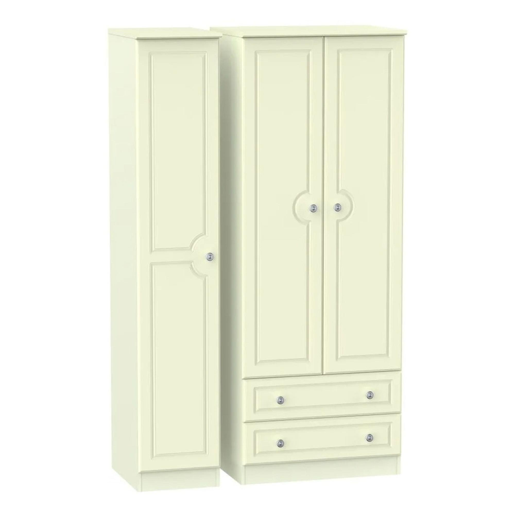 Pembroke Wardrobe - 3 Door - LHF 2 Drawers - Tall - Triple - Cream