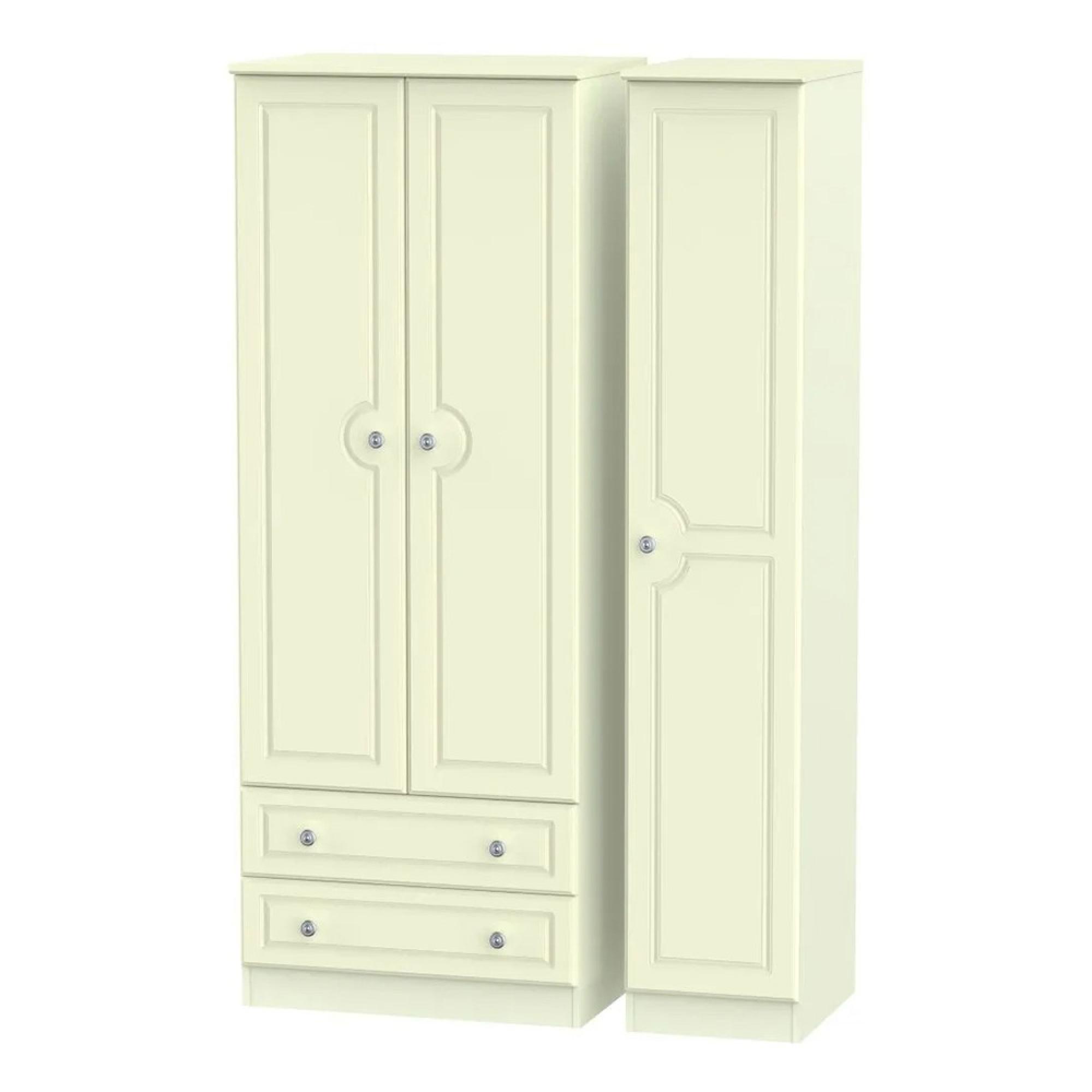 Pembroke Wardrobe - 3 Door - LHF 2 Drawers - Tall - Triple - Cream