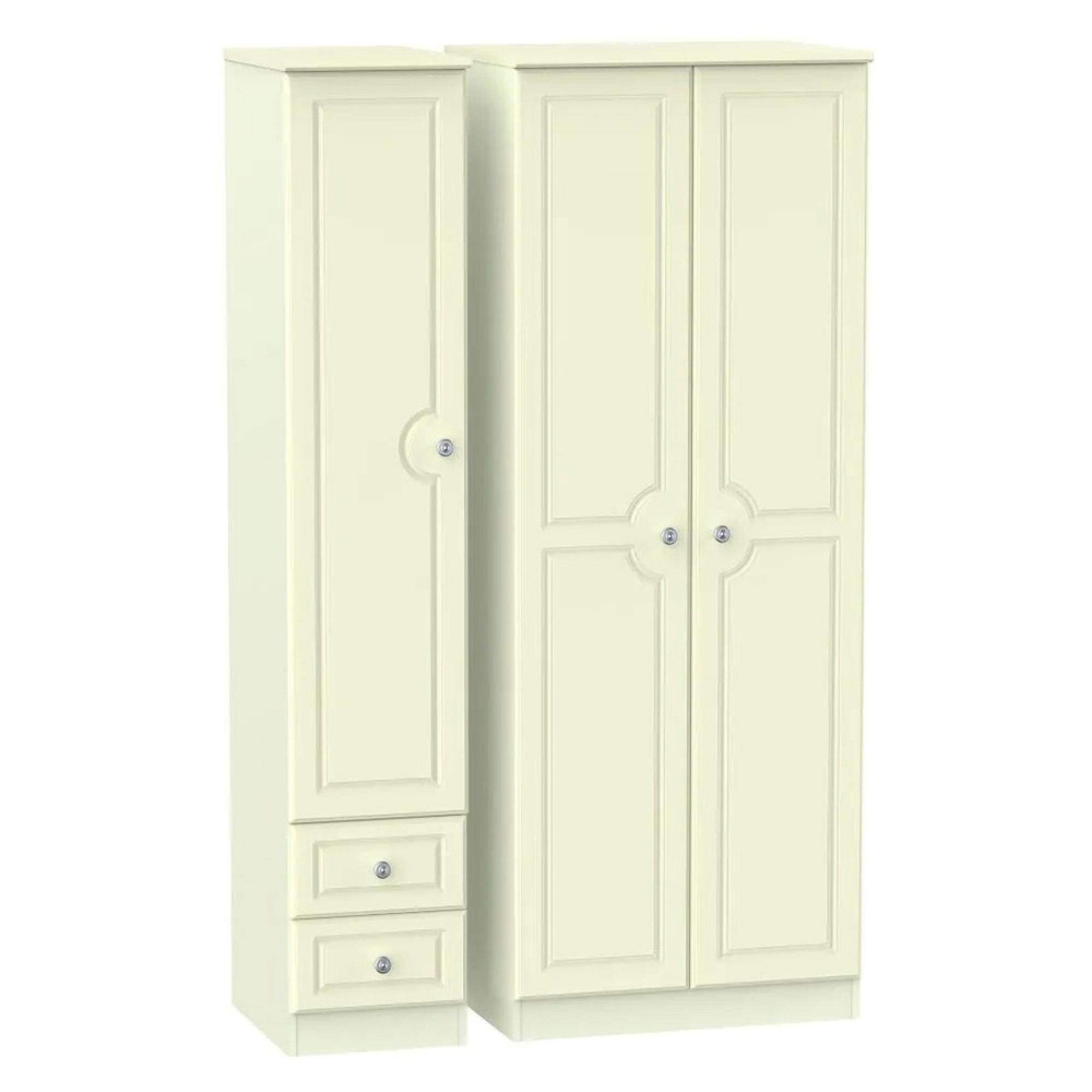 Pembroke Wardrobe - 3 Door - RHF 2 Drawers - Tall - Triple - Cream