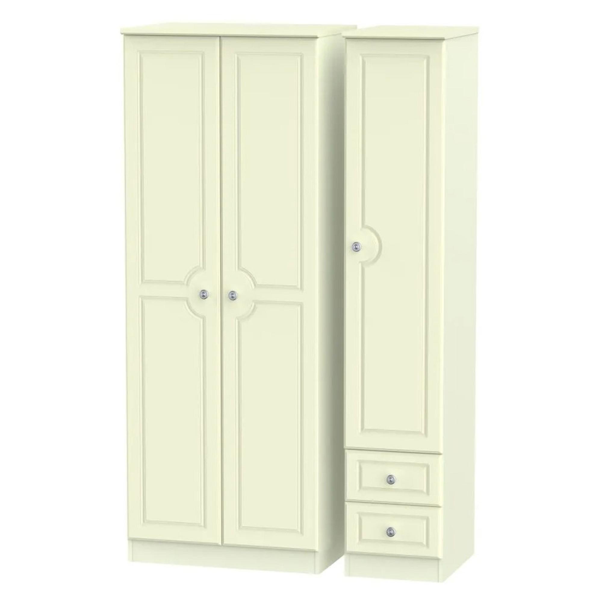 Pembroke Wardrobe - 3 Door - RHF 2 Drawers - Tall - Triple - Cream