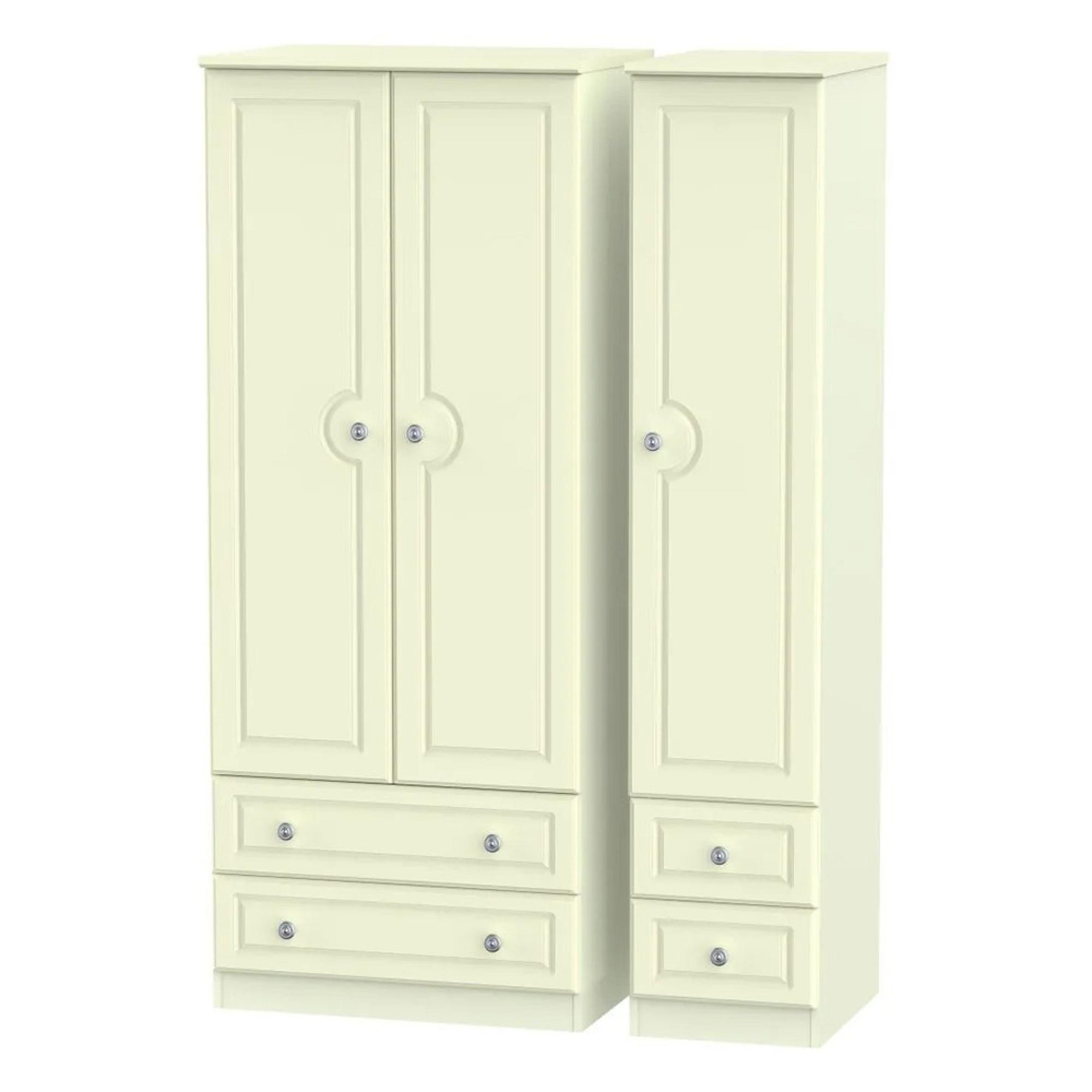 Pembroke Wardrobe - 3 Door - 4 Drawers - Triple - Cream