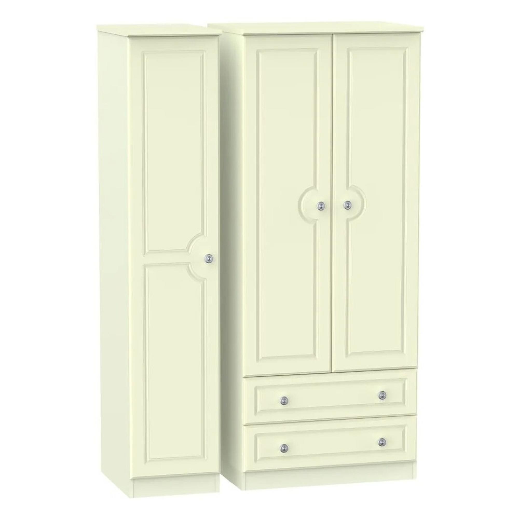Pembroke Wardrobe - 3 Door - LHF 2 Drawers - Triple - Cream
