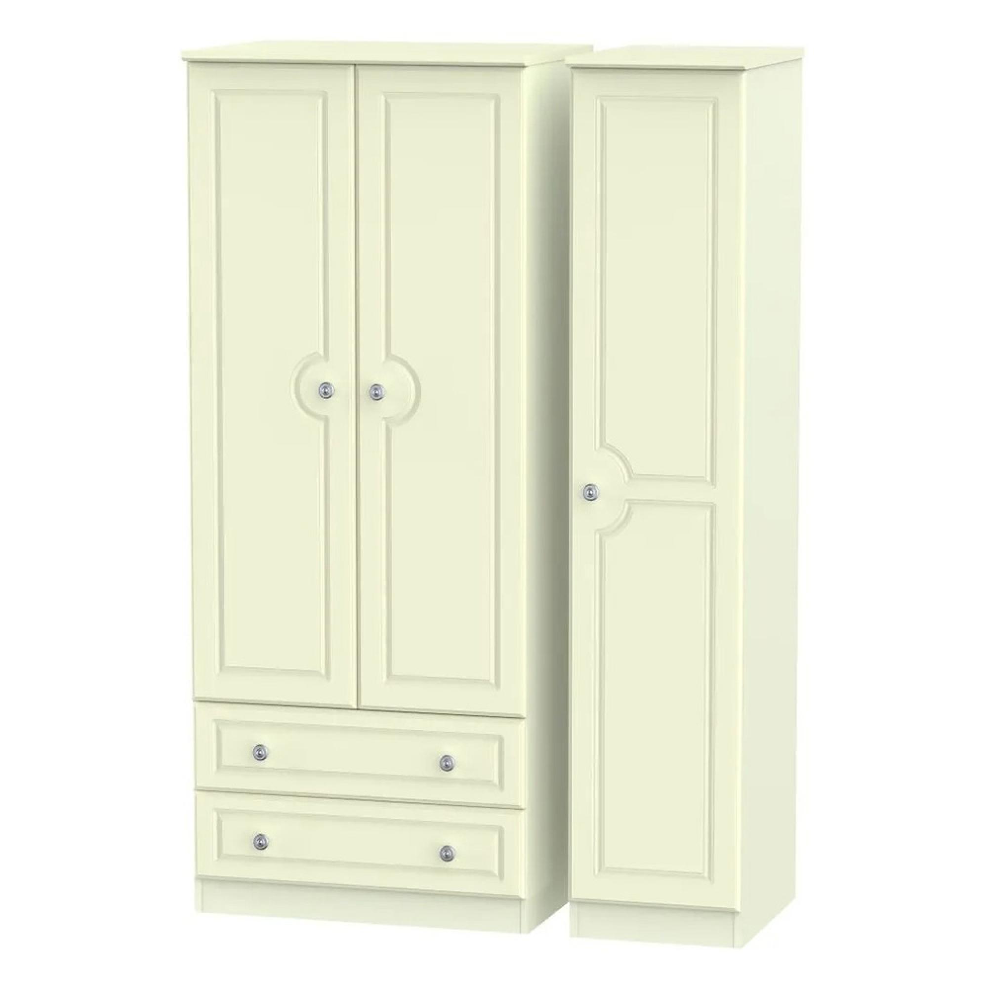 Pembroke Wardrobe - 3 Door - LHF 2 Drawers - Triple - Cream