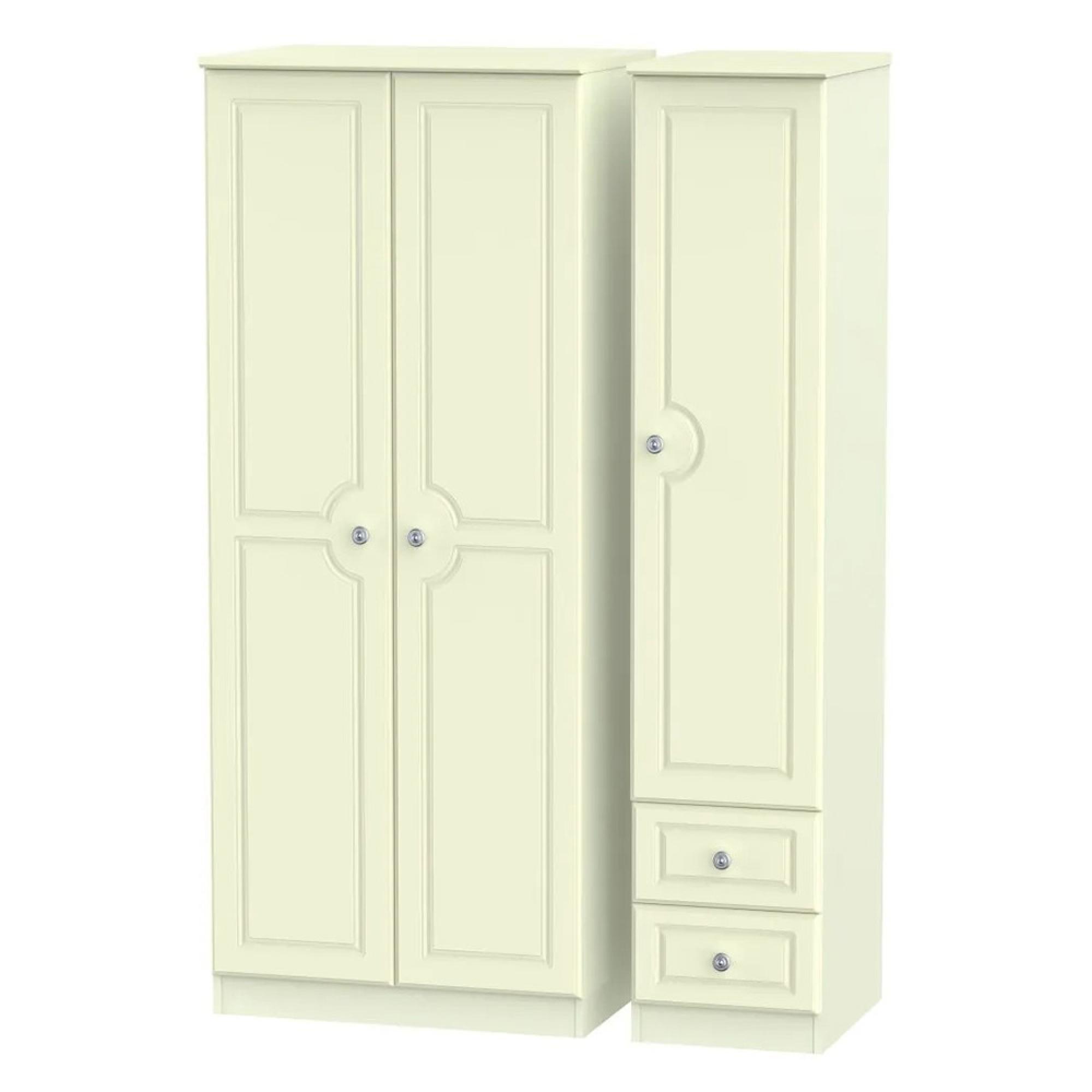 Pembroke Wardrobe - 3 Door - RHF 2 Drawers - Triple - Cream