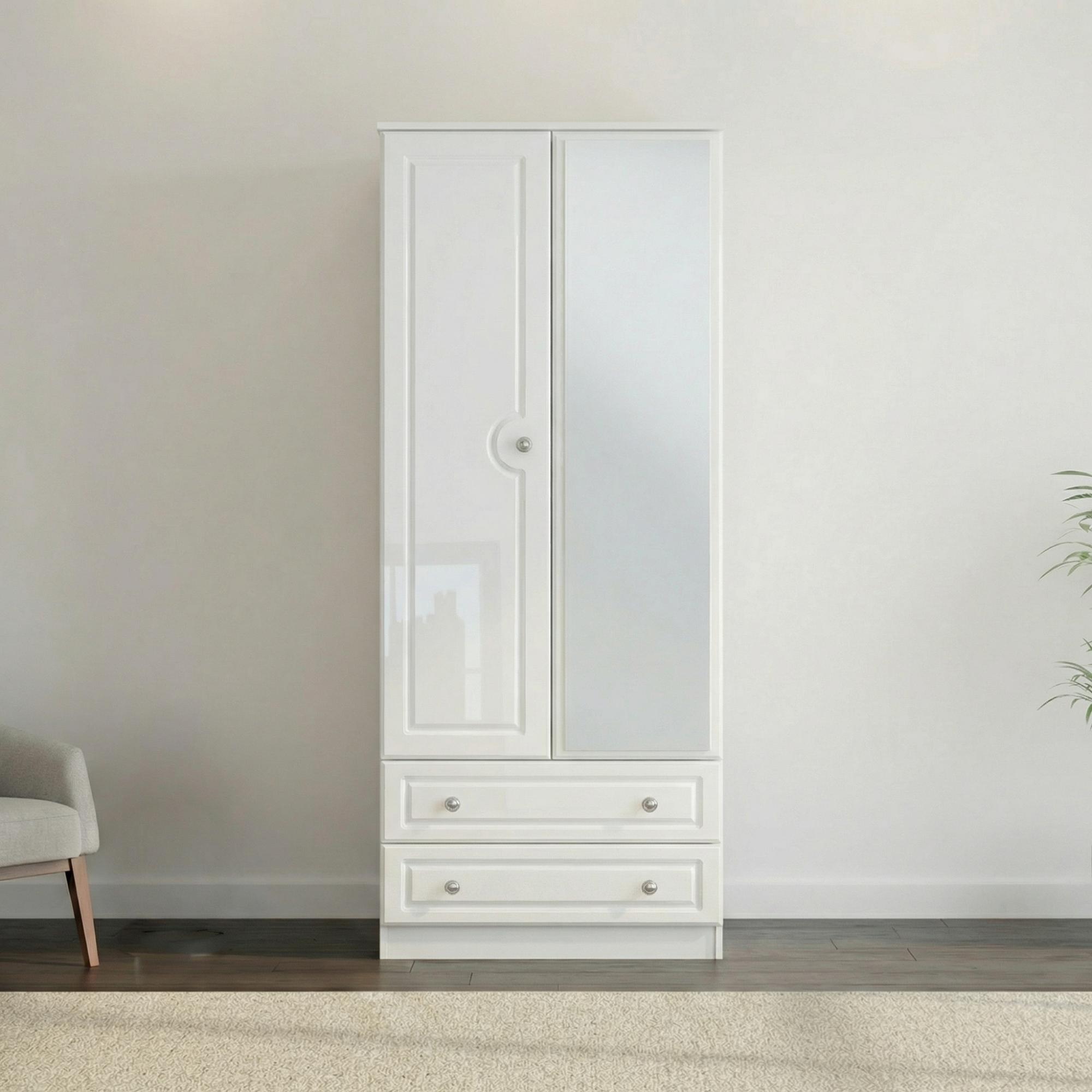 Pembroke White Gloss 2 Door Combi Wardrobe - 1 Mirror
