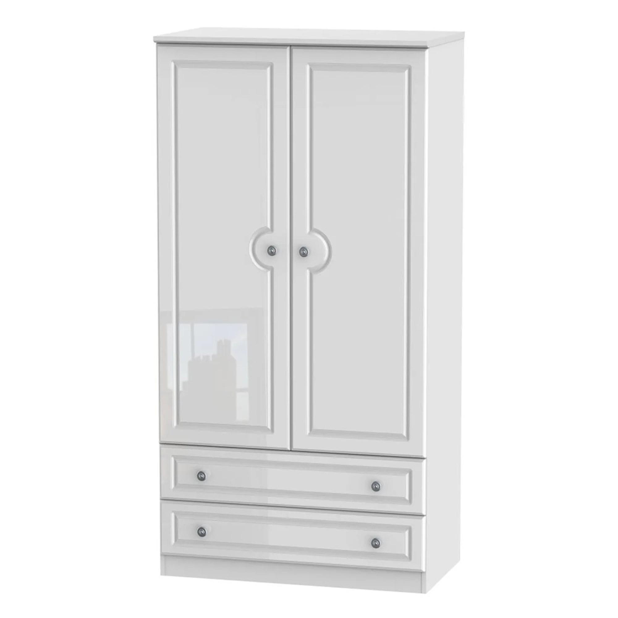 Pembroke Wardrobe - 2 Door - 2 Drawer - Double - H 182.4cm - White Gloss