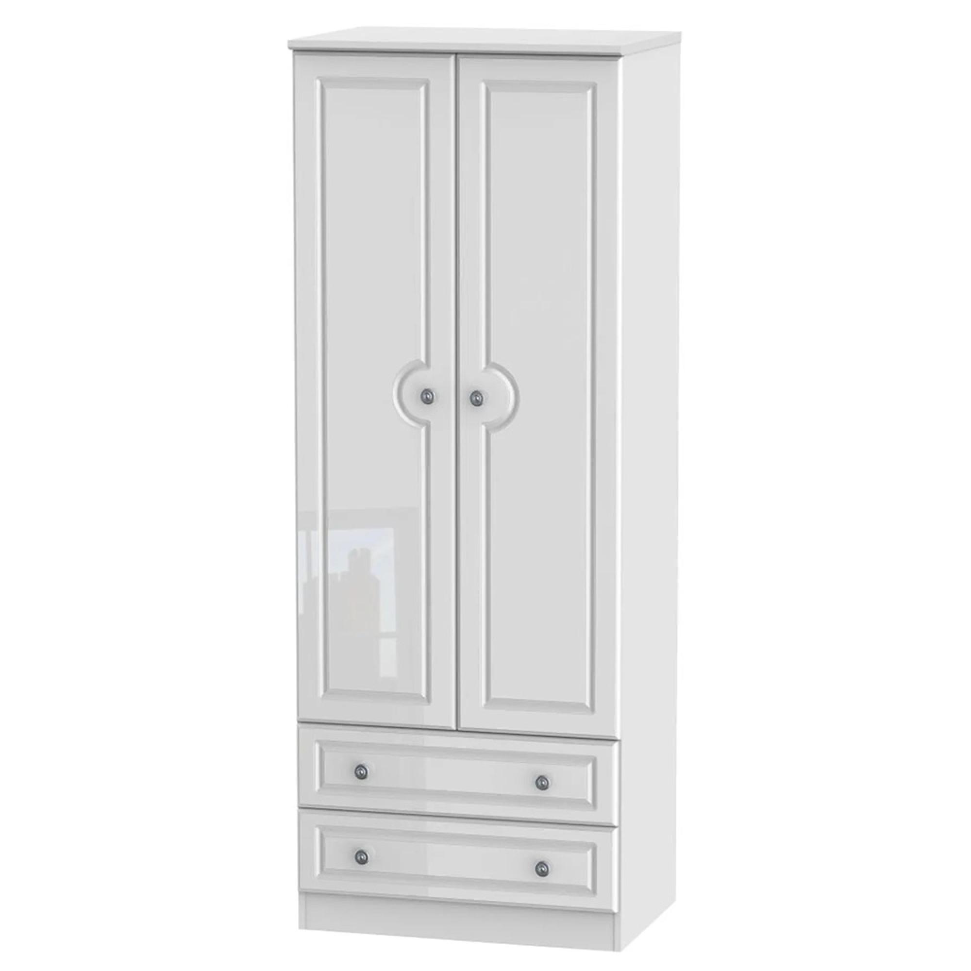 Pembroke Wardrobe - 2 Door - 2 Drawer - Tall - White Gloss