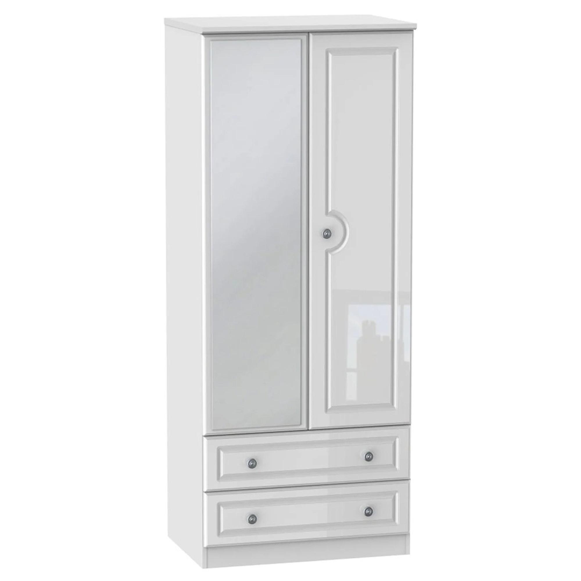 Pembroke Wardrobe - 2 Door - 1 Mirror - Combi - White Gloss