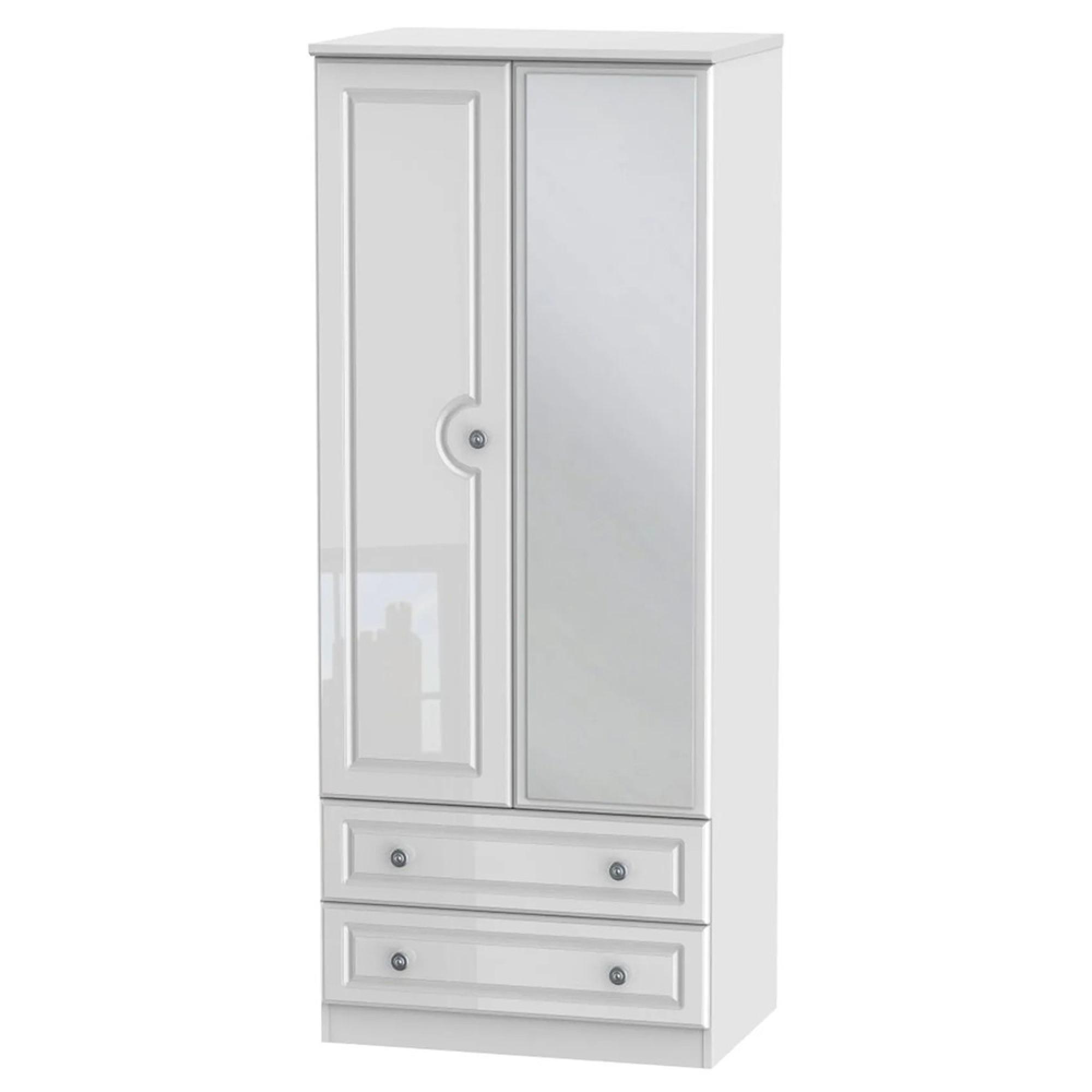 Pembroke Wardrobe - 2 Door - 1 Mirror - Combi - White Gloss