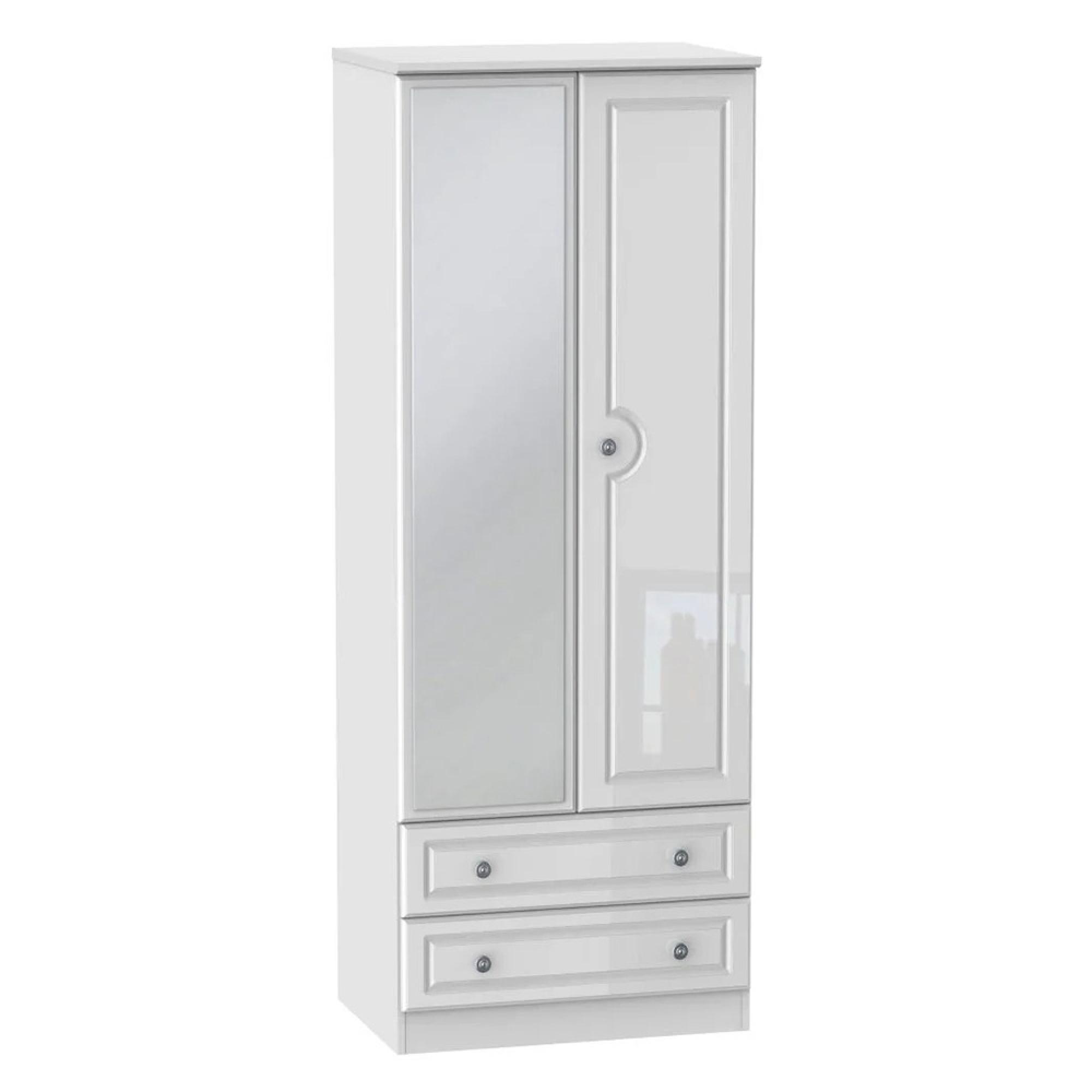 Pembroke Wardrobe - 2 Door - 1 Mirror - Tall - Combi - White Gloss