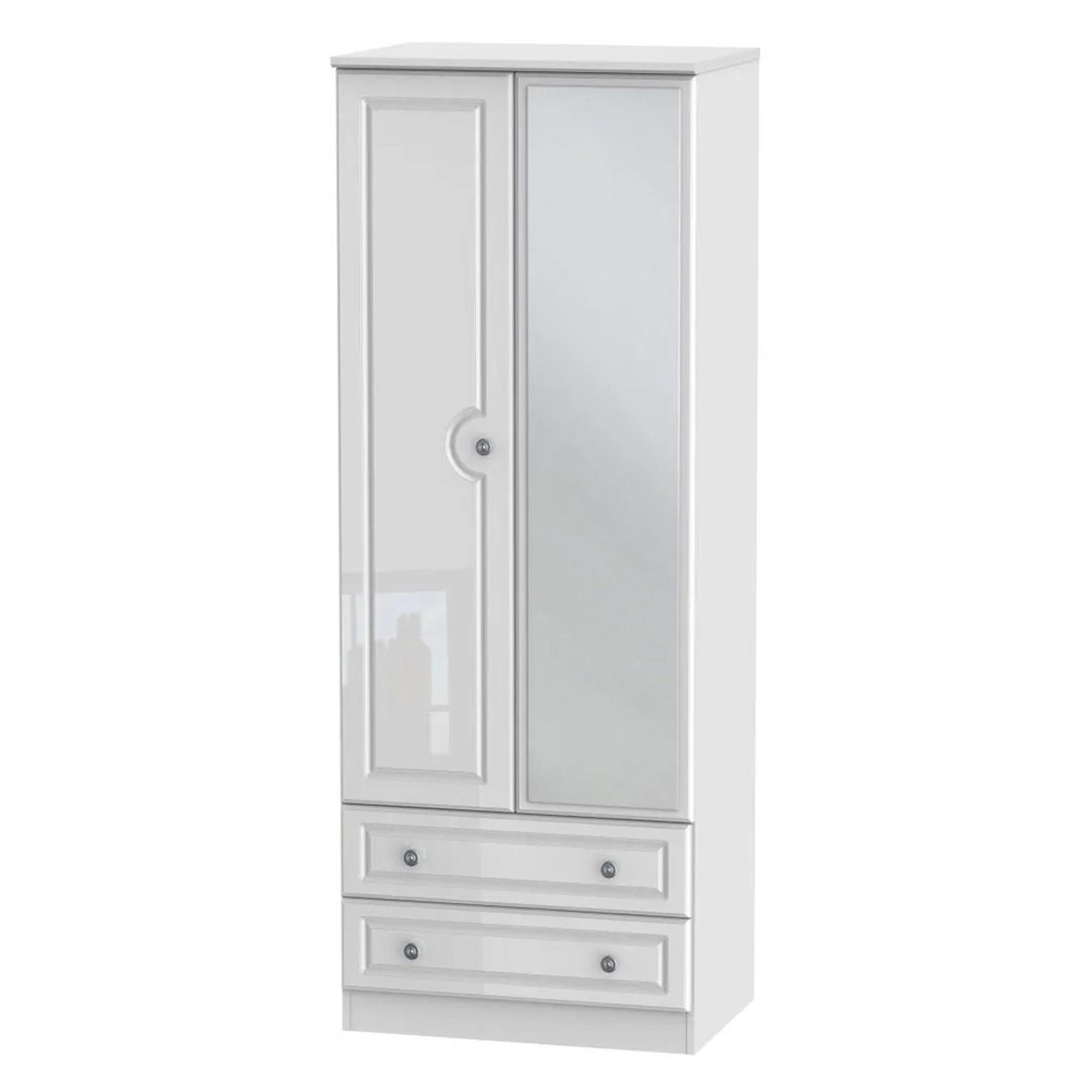 Pembroke Wardrobe - 2 Door - 1 Mirror - Tall - Combi - White Gloss