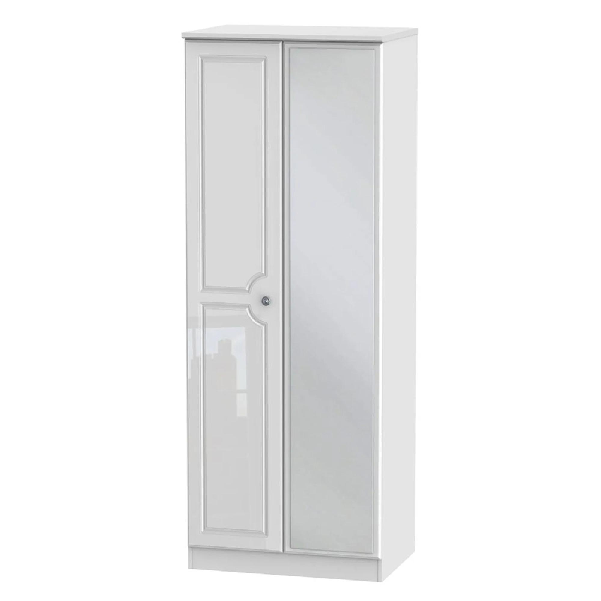 Pembroke Wardrobe - 2 Door - 1 Mirror - Tall - White Gloss