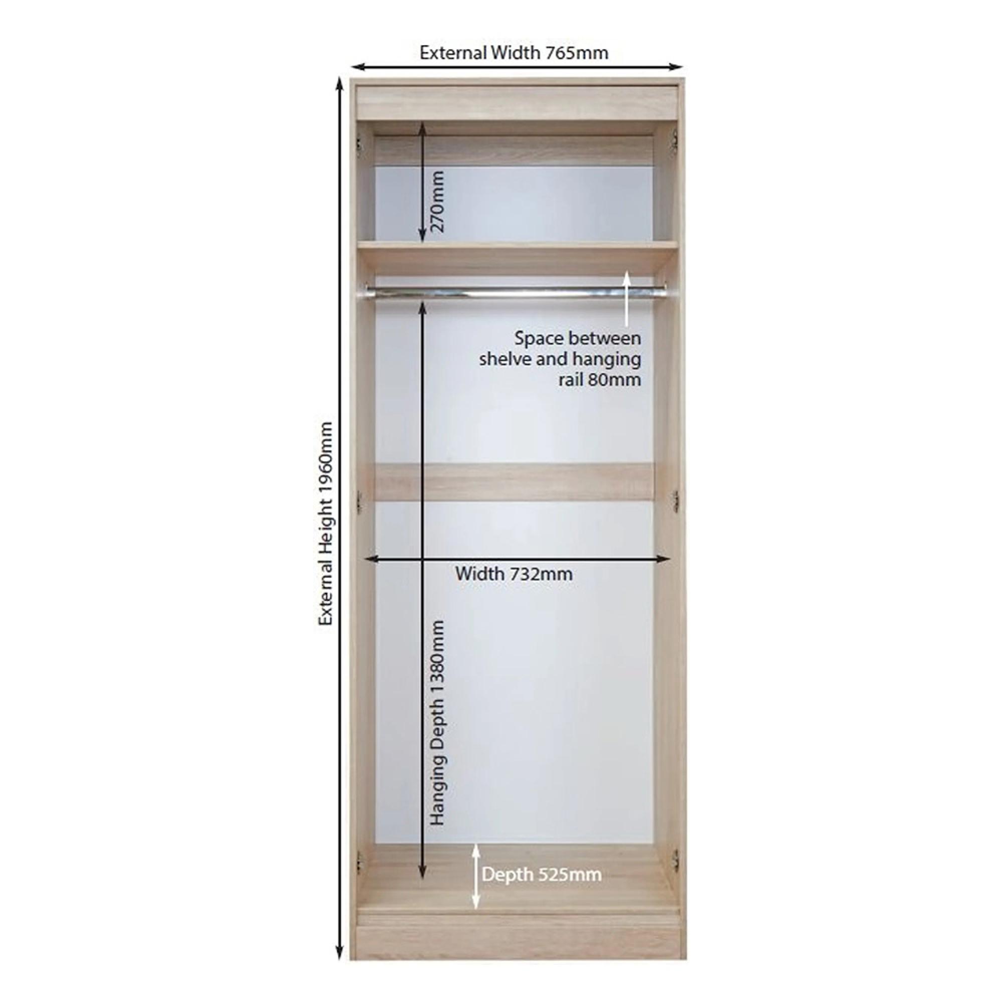 Pembroke Wardrobe - 2 Door - 1 Mirror - Tall - White Gloss