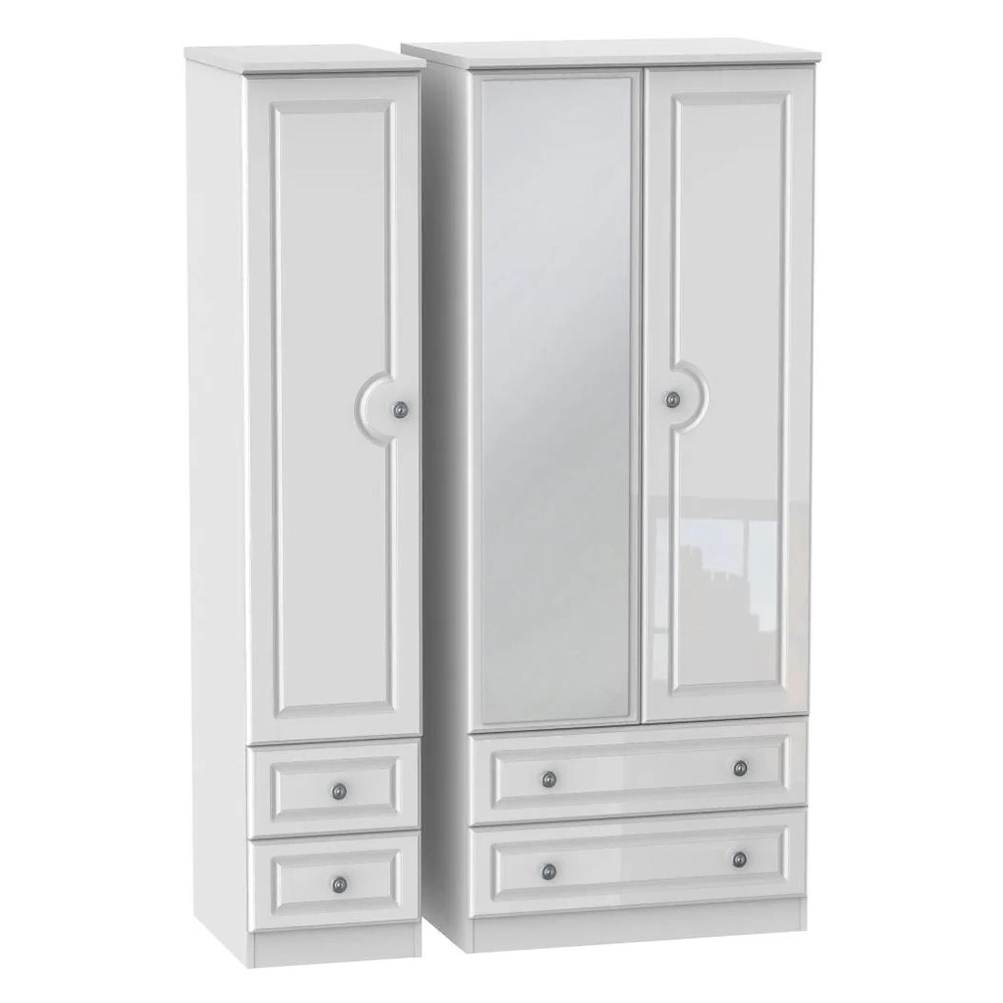 Pembroke Wardrobe - 3 Door - 1 Mirror - Combi - White Gloss