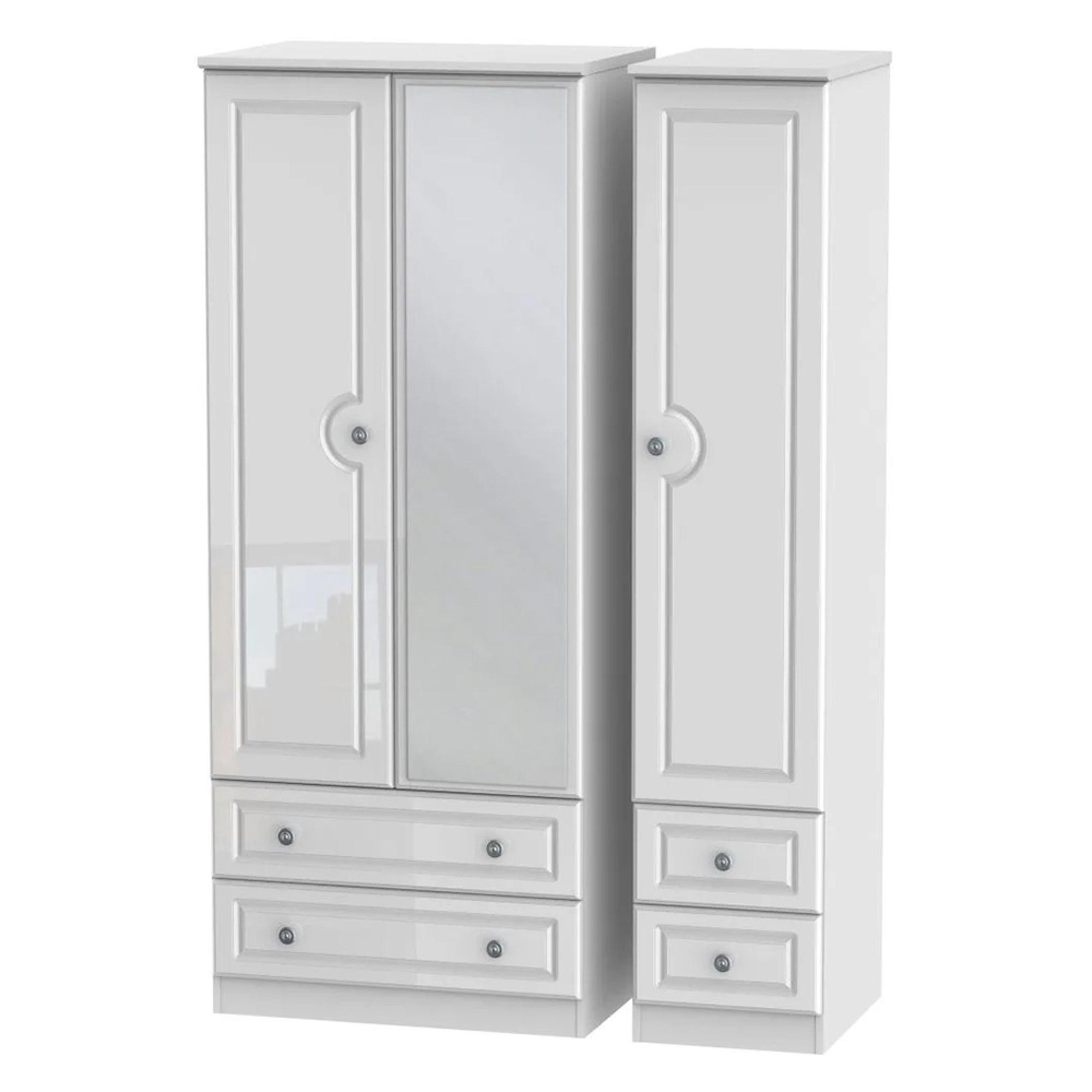 Pembroke Wardrobe - 3 Door - 1 Mirror - Combi - White Gloss