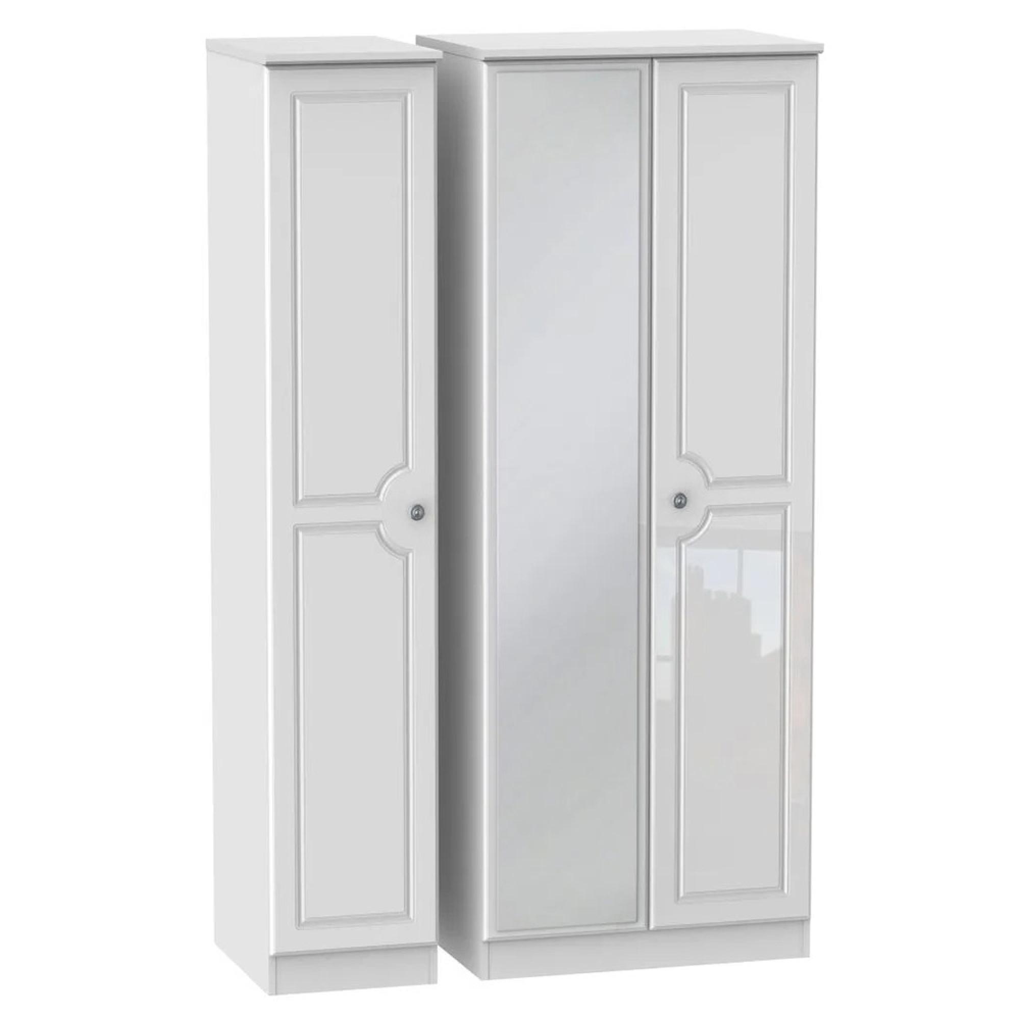 Pembroke Wardrobe - 3 Door - 1 Mirror - Tall - Triple - White Gloss