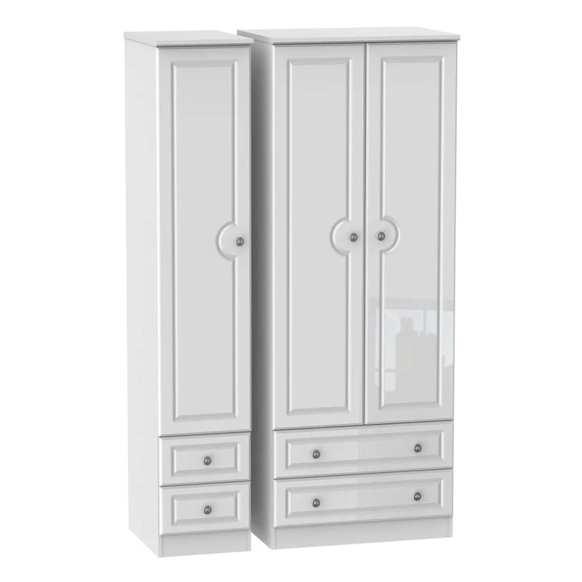 Pembroke Wardrobe - 3 Door - 4 Drawers - Tall - Triple - White Gloss