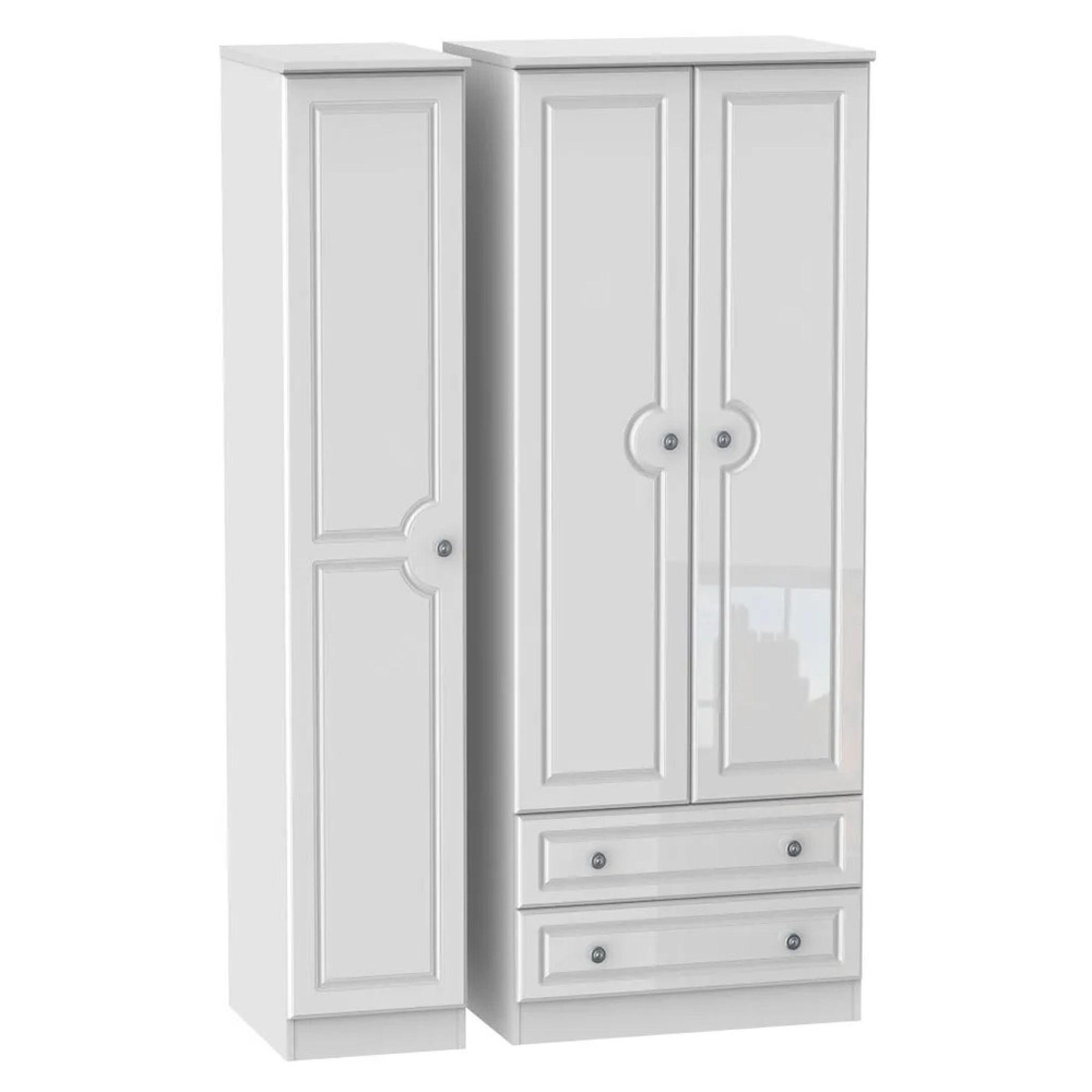 Pembroke Wardrobe - 3 Door - LHF 2 Drawers - Tall - Triple - White Gloss