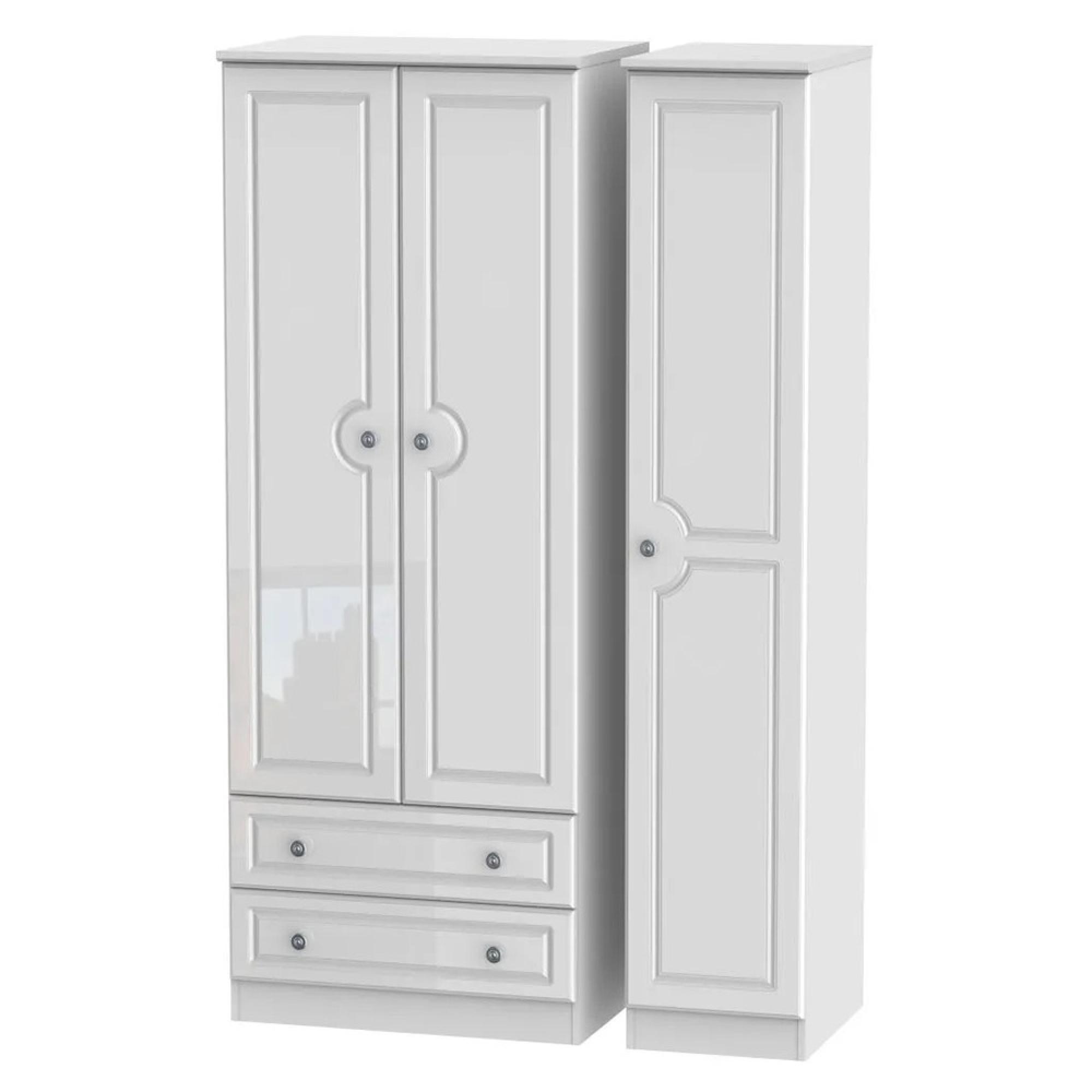 Pembroke Wardrobe - 3 Door - LHF 2 Drawers - Tall - Triple - White Gloss