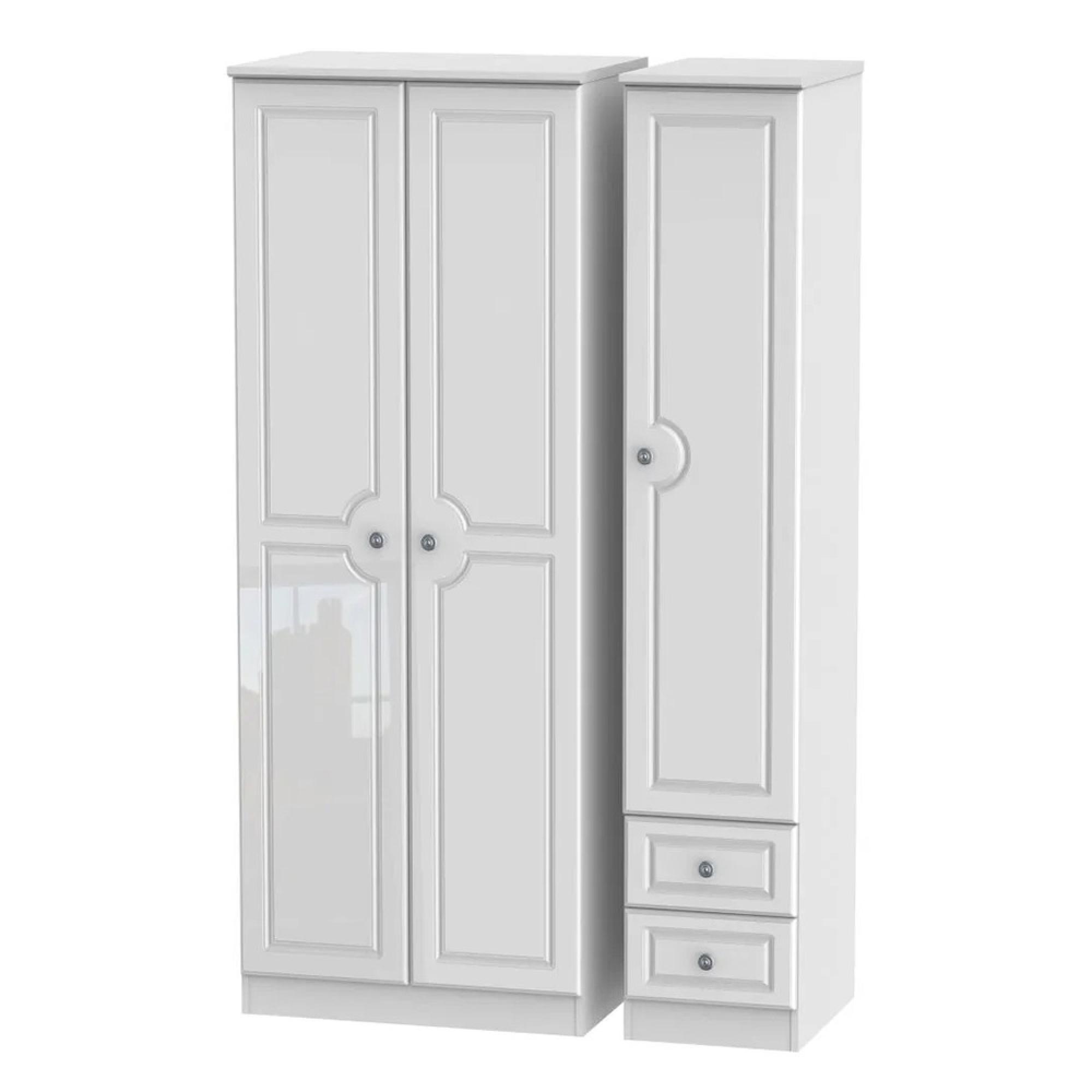 Pembroke Wardrobe - 3 Door - RHF 2 Drawers - Tall - Triple - White Gloss
