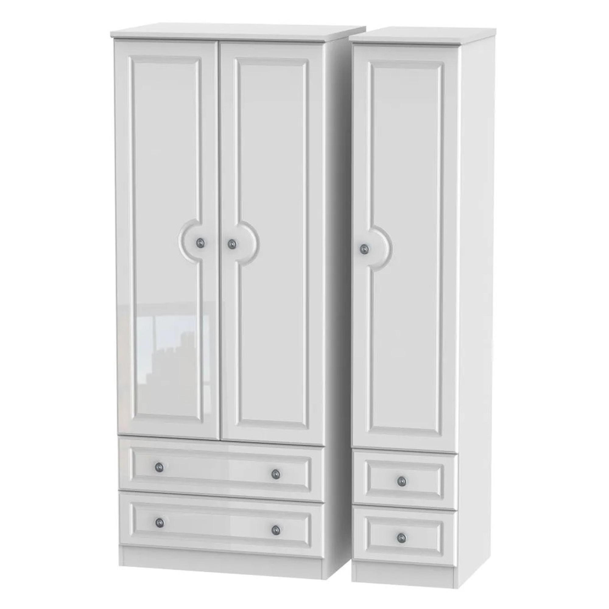 Pembroke Wardrobe - 3 Door - 4 Drawers - Triple - White Gloss