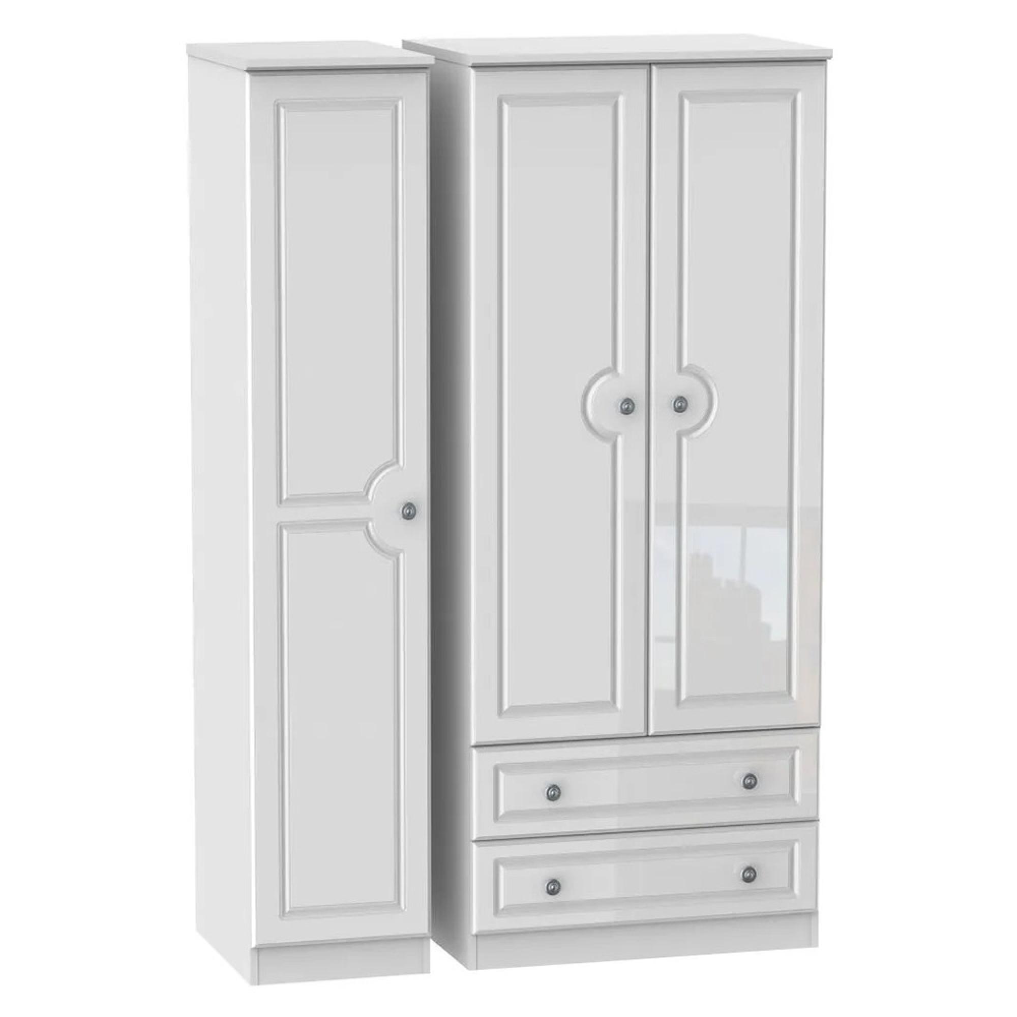 Pembroke Wardrobe - 3 Door - LHF 2 Drawers - Triple - White Gloss