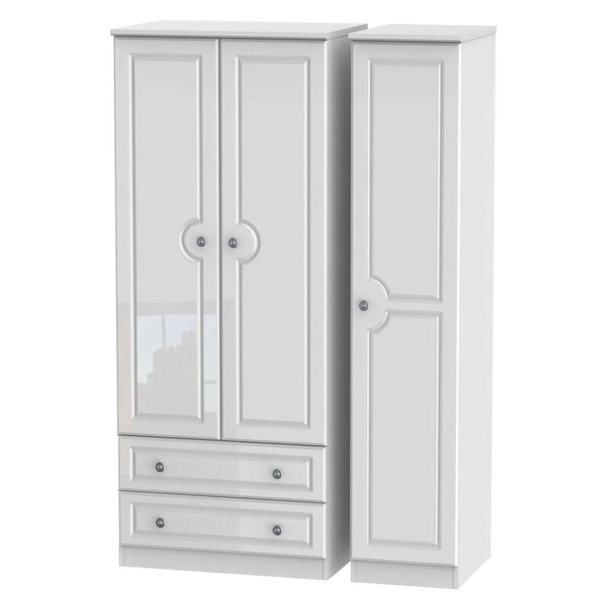 Pembroke Wardrobe - 3 Door - LHF 2 Drawers - Triple - White Gloss