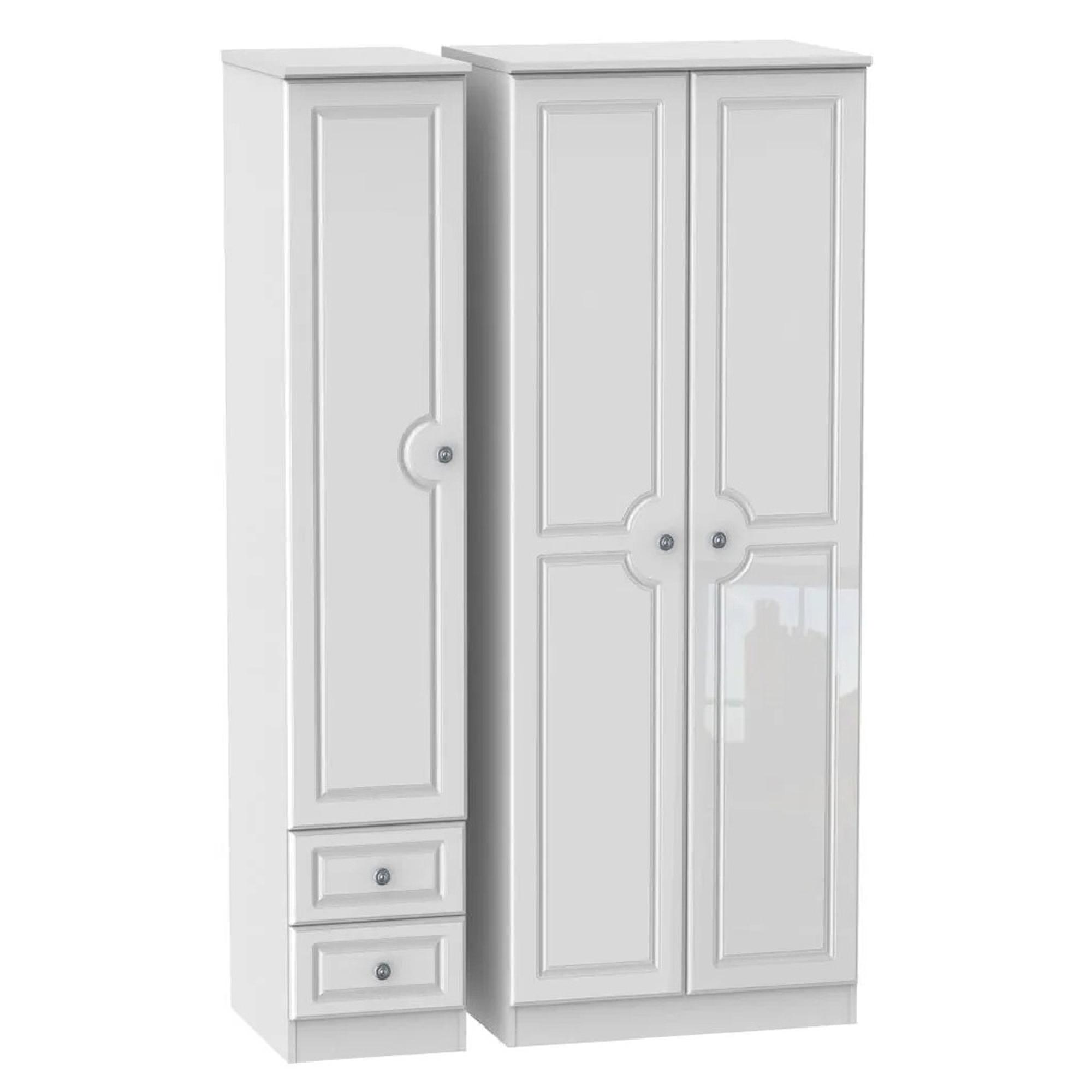 Pembroke Wardrobe - 3 Door - RHF 2 Drawers - Triple - White Gloss