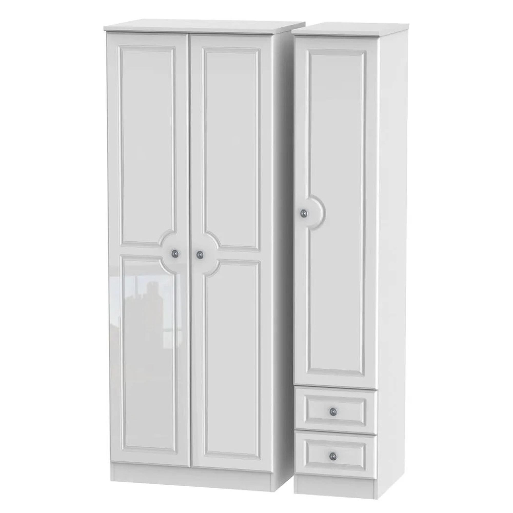 Pembroke Wardrobe - 3 Door - RHF 2 Drawers - Triple - White Gloss