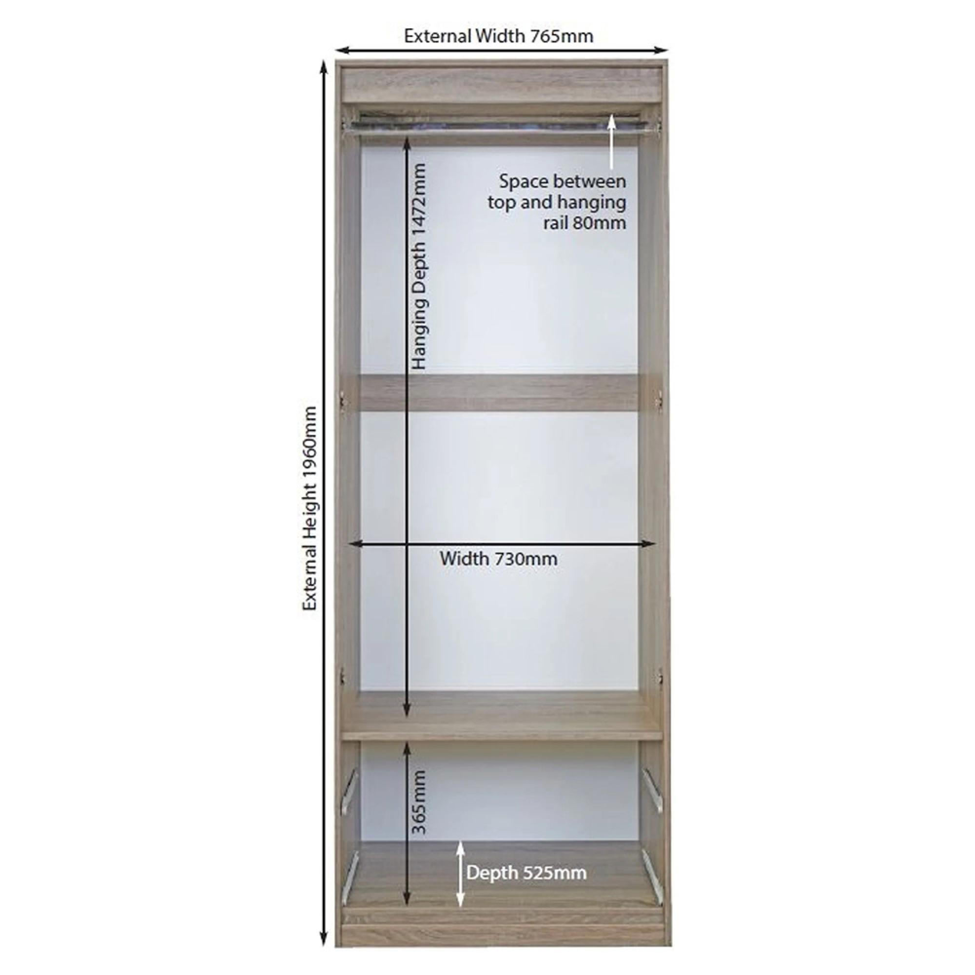 Knightsbridge Wardrobe - 2 Door - 2 Drawer - Tall - White Gloss and Light Oak