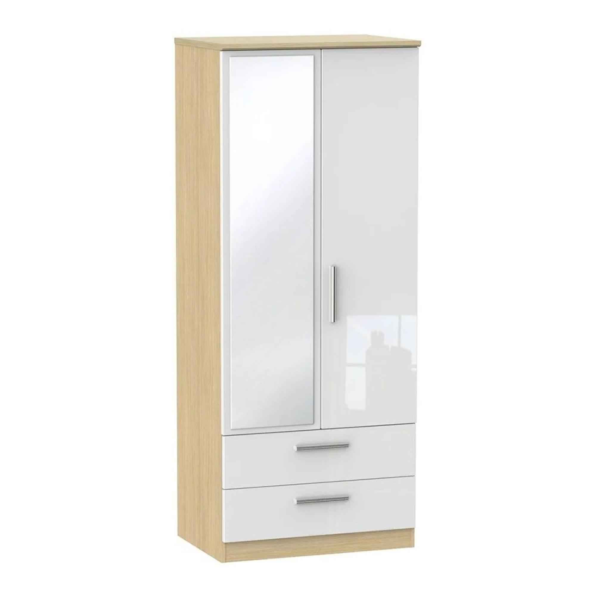 Knightsbridge Wardrobe - 2 Door - 1 Mirror - Combi - White Gloss and Light Oak