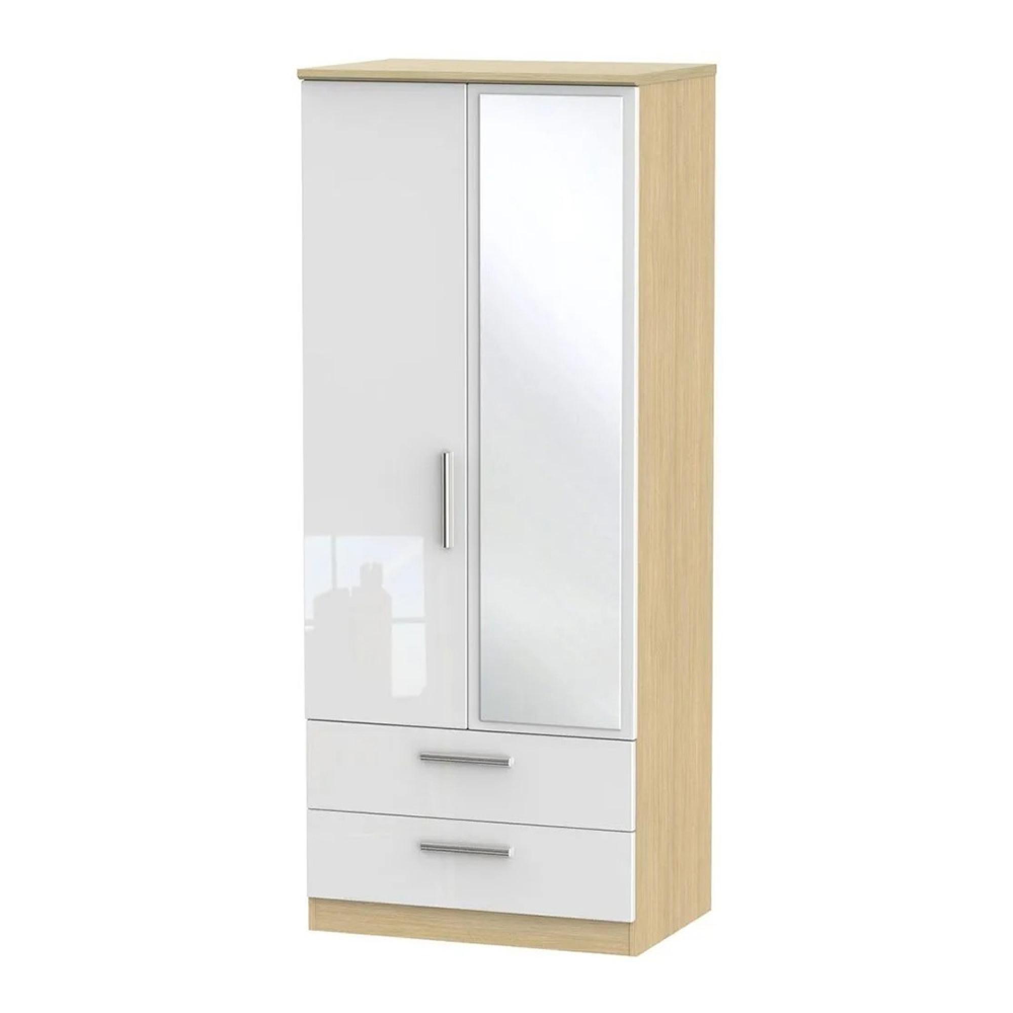 Knightsbridge Wardrobe - 2 Door - 1 Mirror - Combi - White Gloss and Light Oak