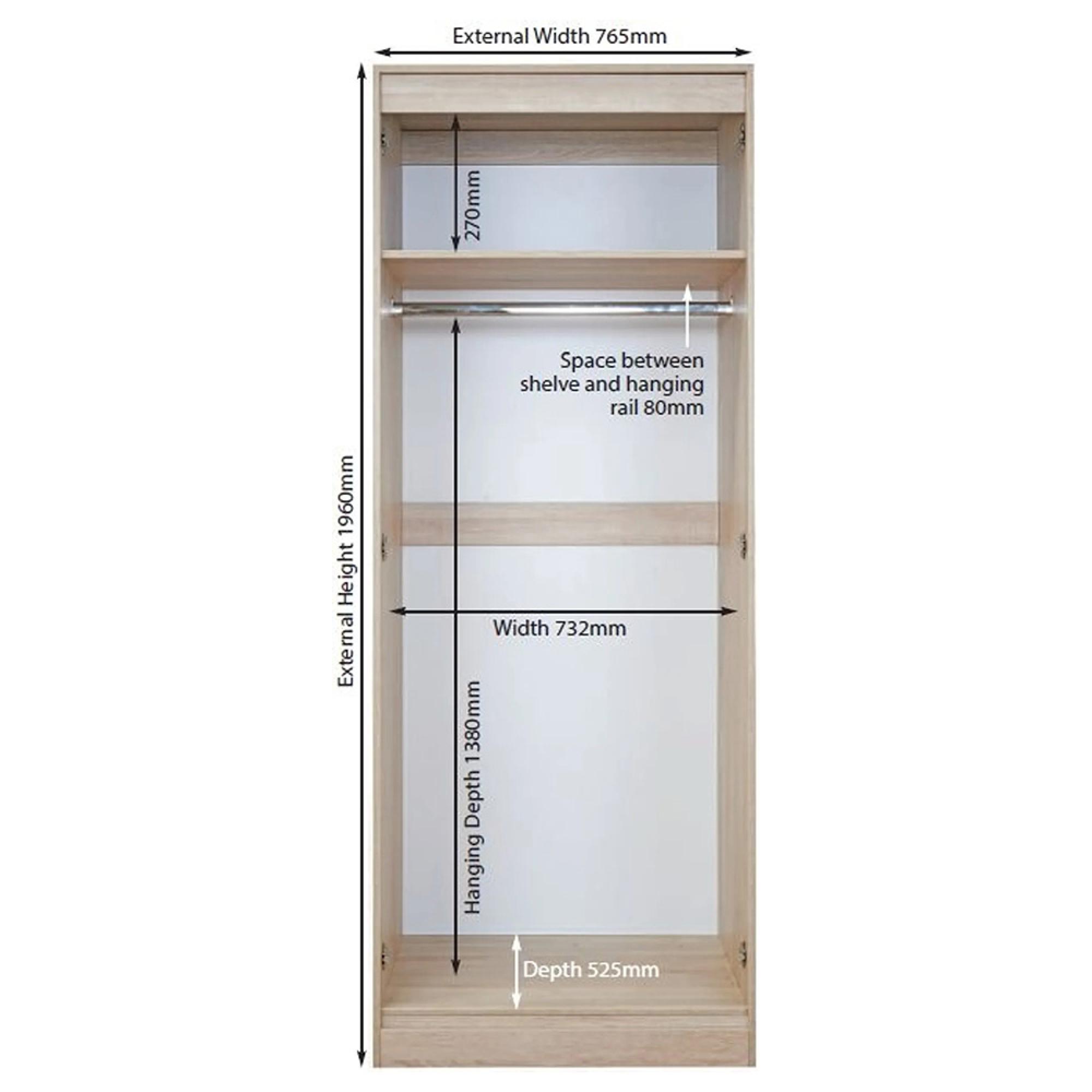 Knightsbridge Wardrobe - 2 Door - Plain - Tall - White Gloss and Light Oak