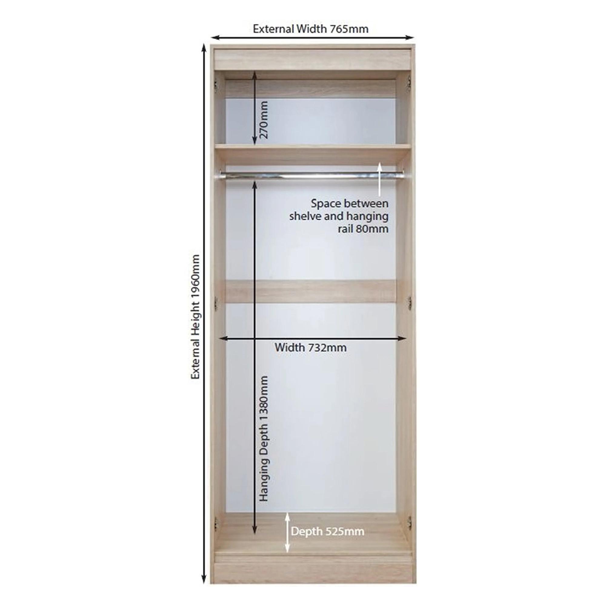 Knightsbridge Wardrobe - 2 Door - Plain - White Gloss and Light Oak