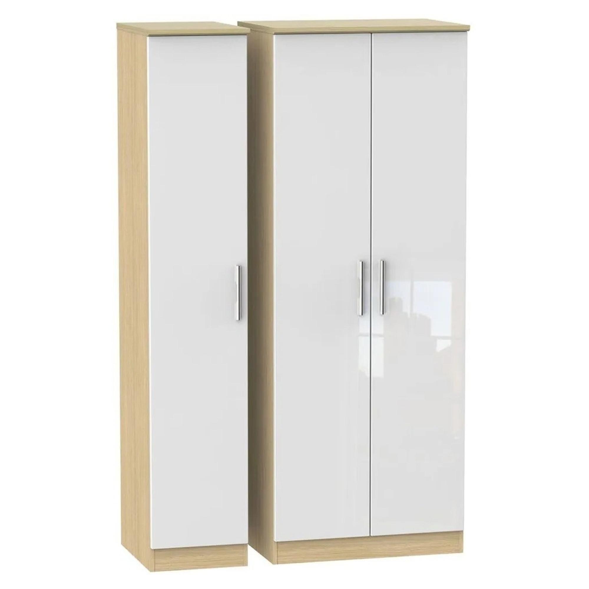 Knightsbridge Wardrobe - 3 Door - Triple - Tall - White Gloss and Light Oak