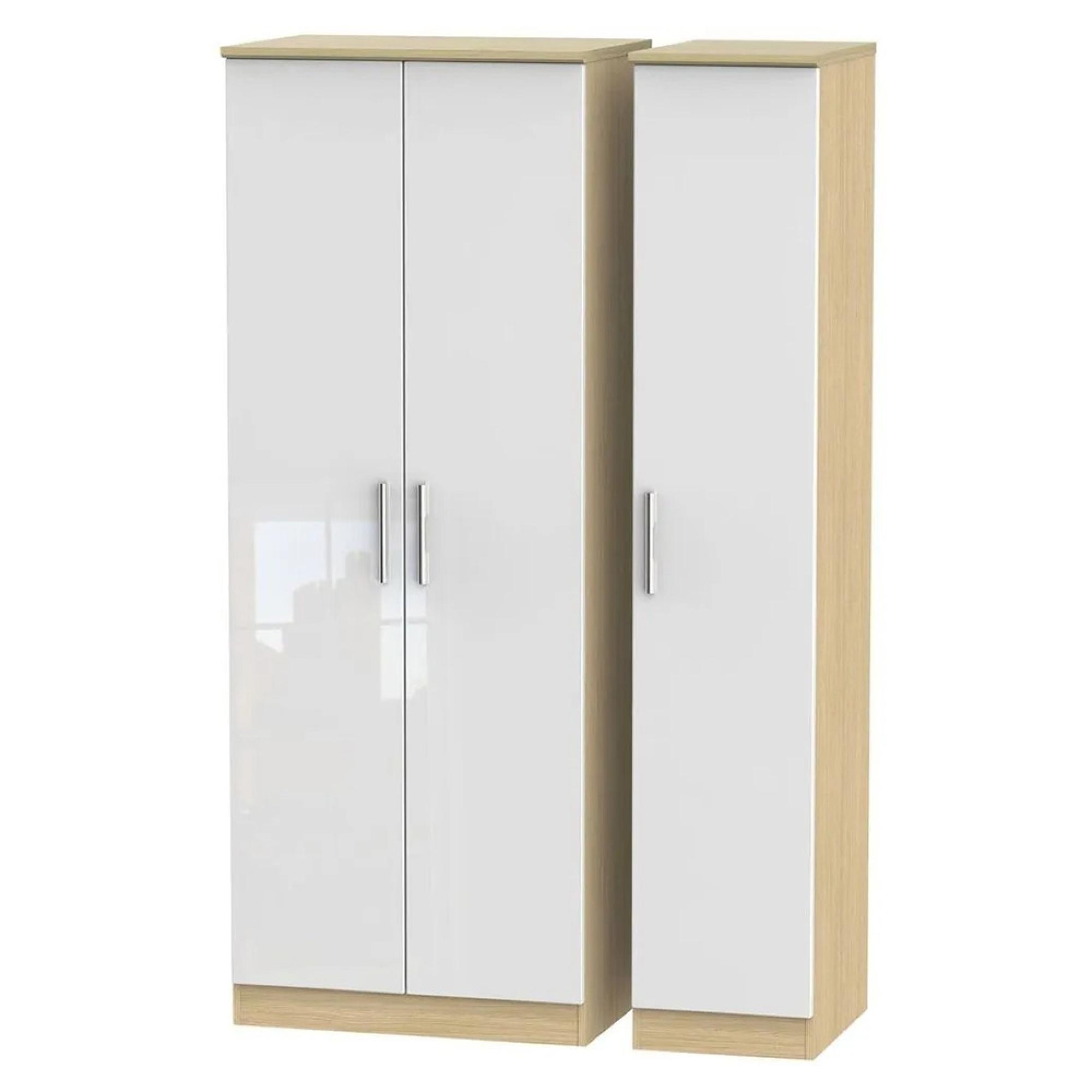 Knightsbridge Wardrobe - 3 Door - Triple - Tall - White Gloss and Light Oak