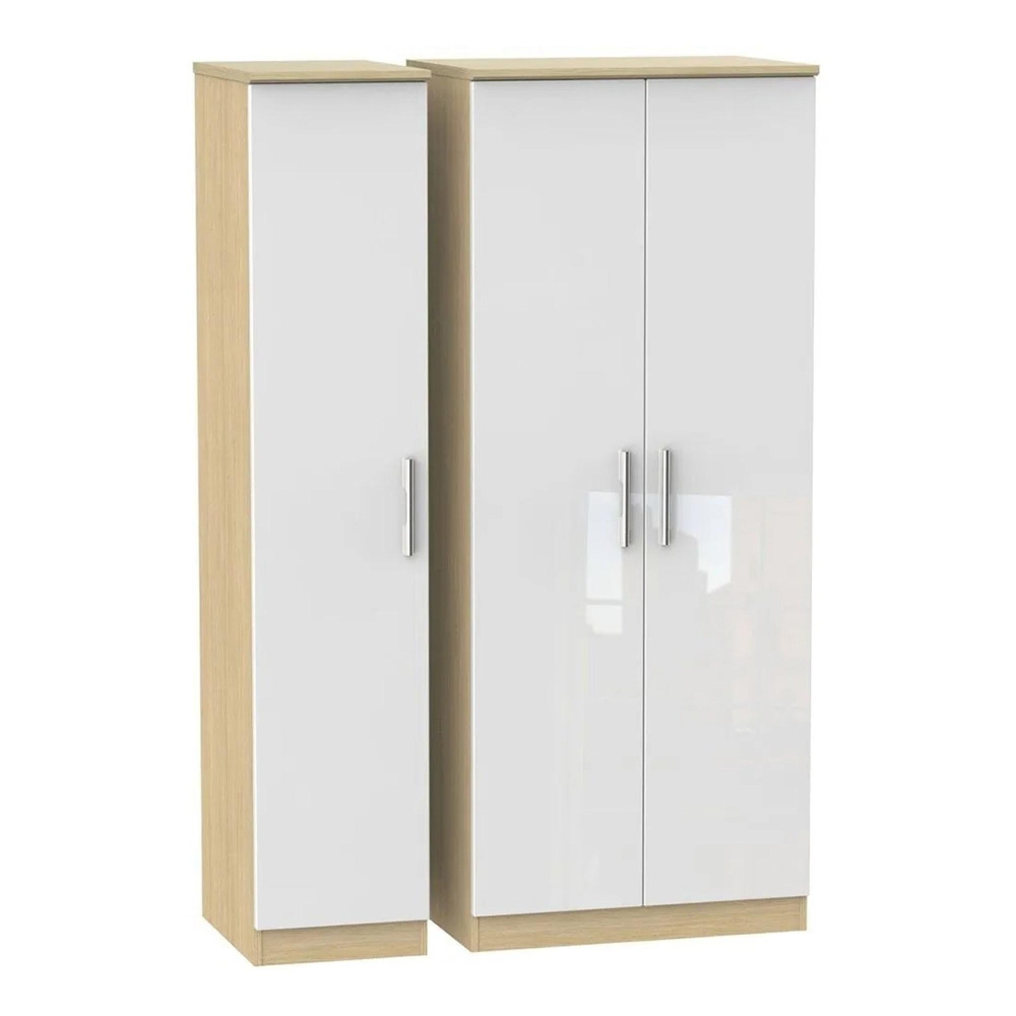 Knightsbridge Wardrobe - 3 Door - Triple - White Gloss and Light Oak