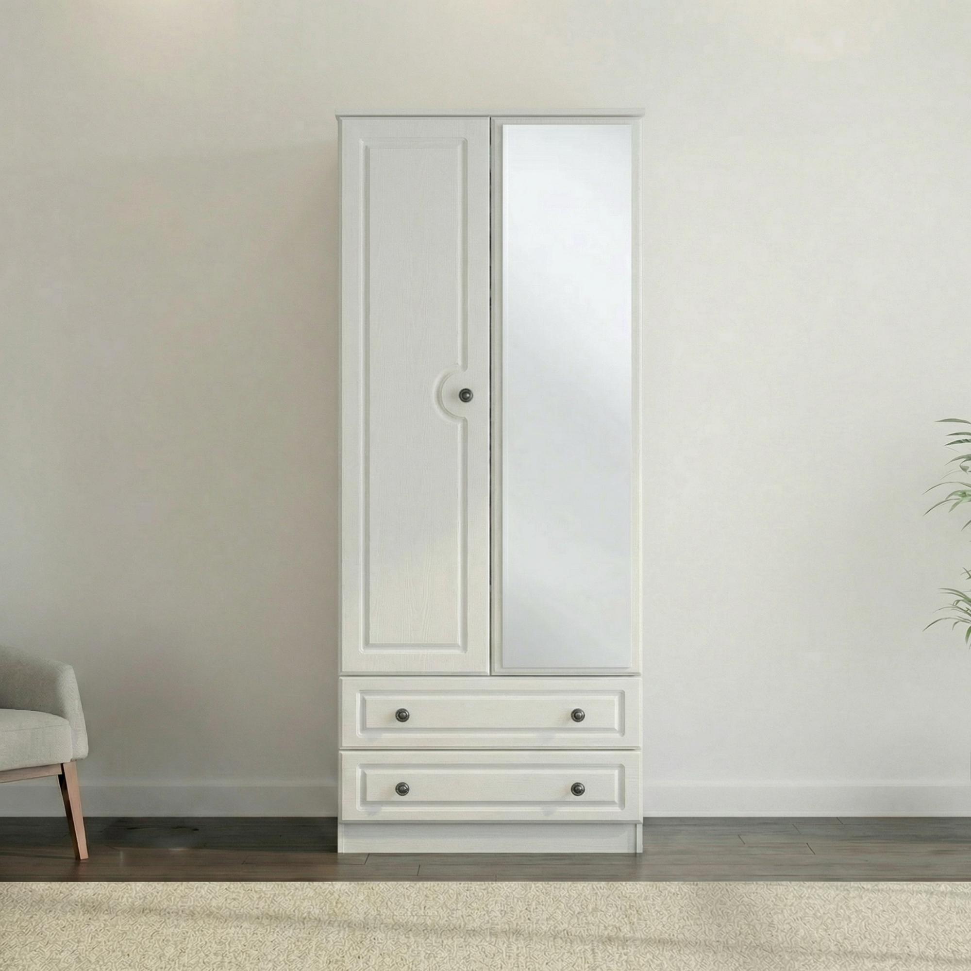 Pembroke Wardrobe - 2 Door - Combi - 1 Mirror - White