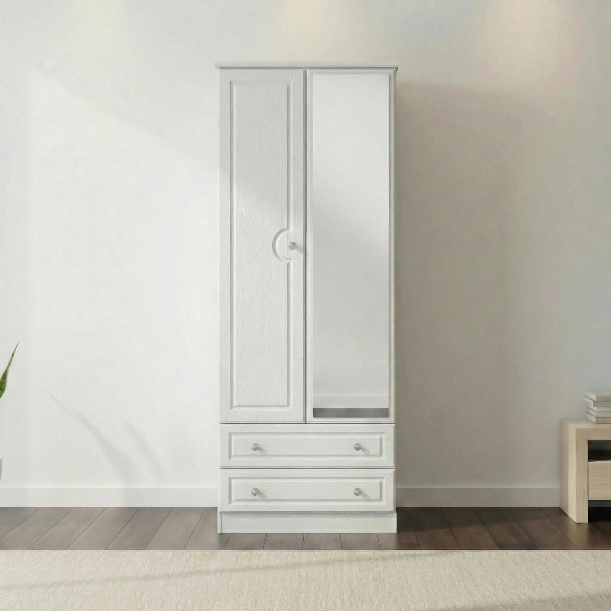 Pembroke White 2 Door Tall Combi Wardrobe - 1 Mirror