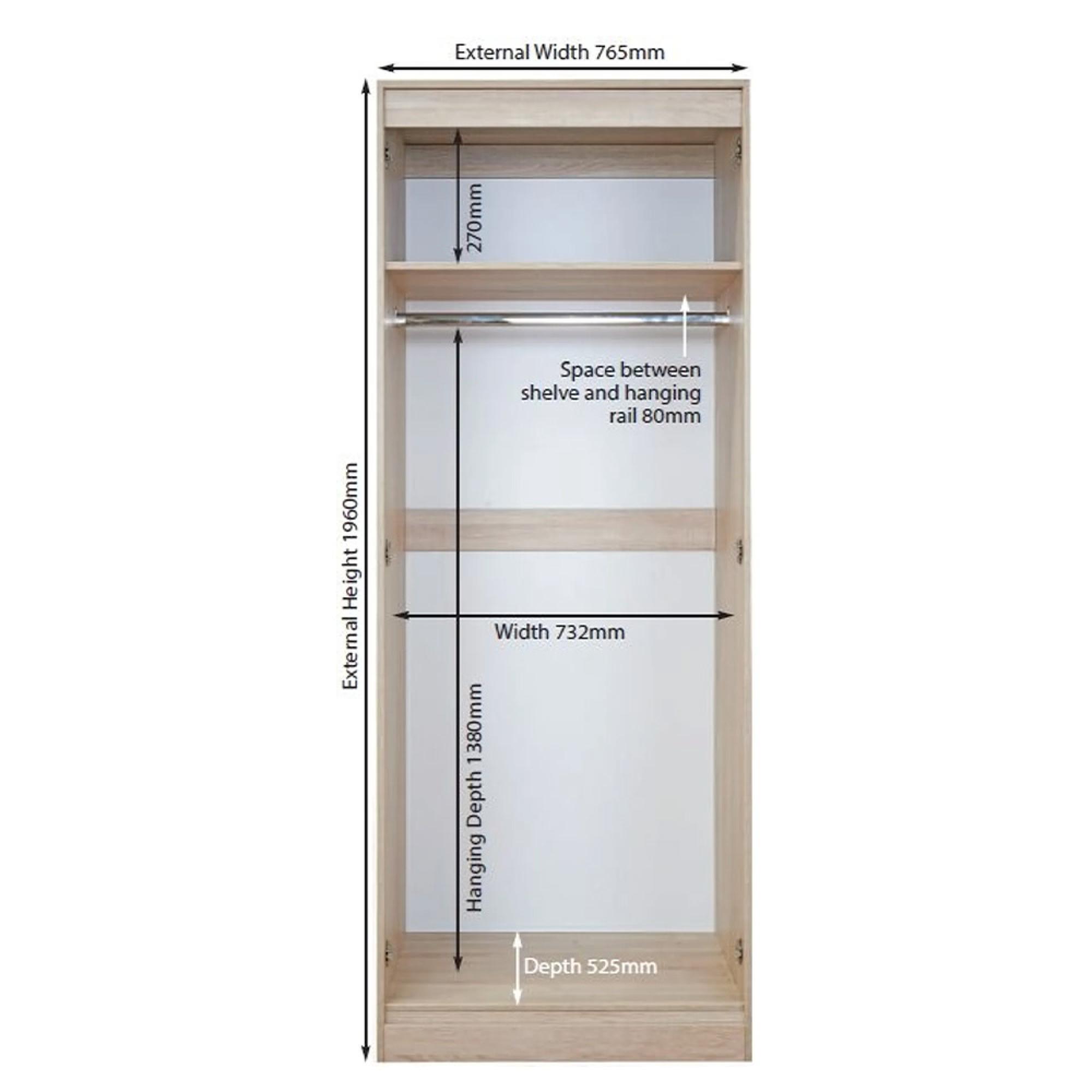 Pembroke Wardrobe - 2 Door - 1 Mirror - Tall - White