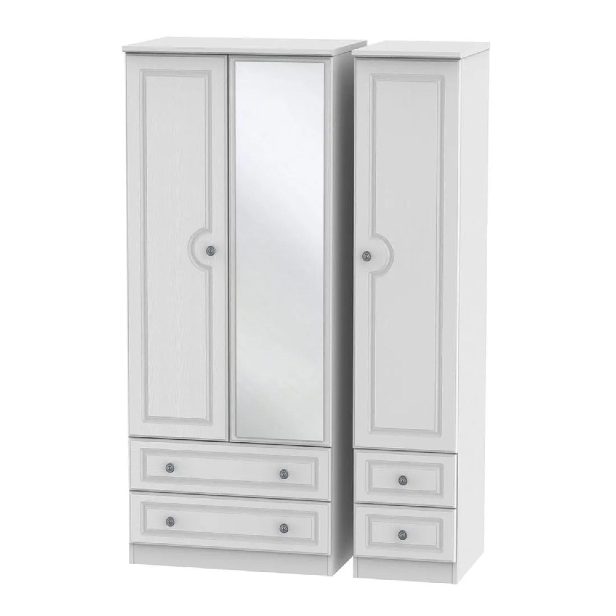 Pembroke Wardrobe - 3 Door - 1 Mirror - Combi - White