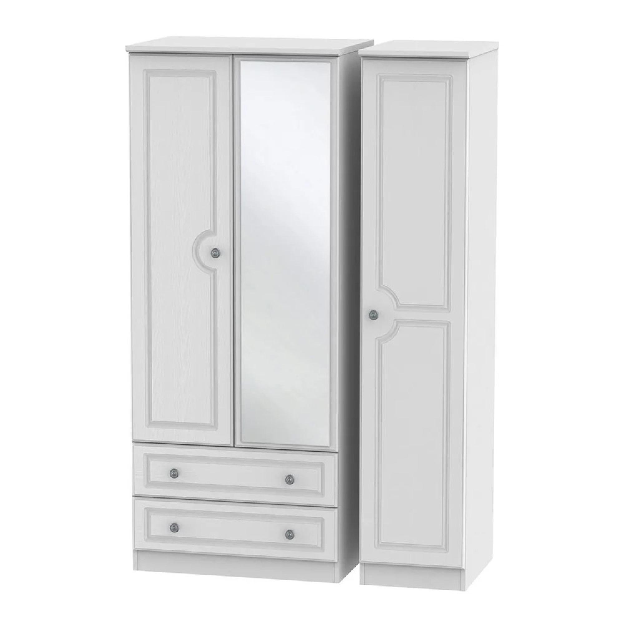 Pembroke Wardrobe - 3 Door - 1 Mirror - LHF 2 Drawers - Combi - White