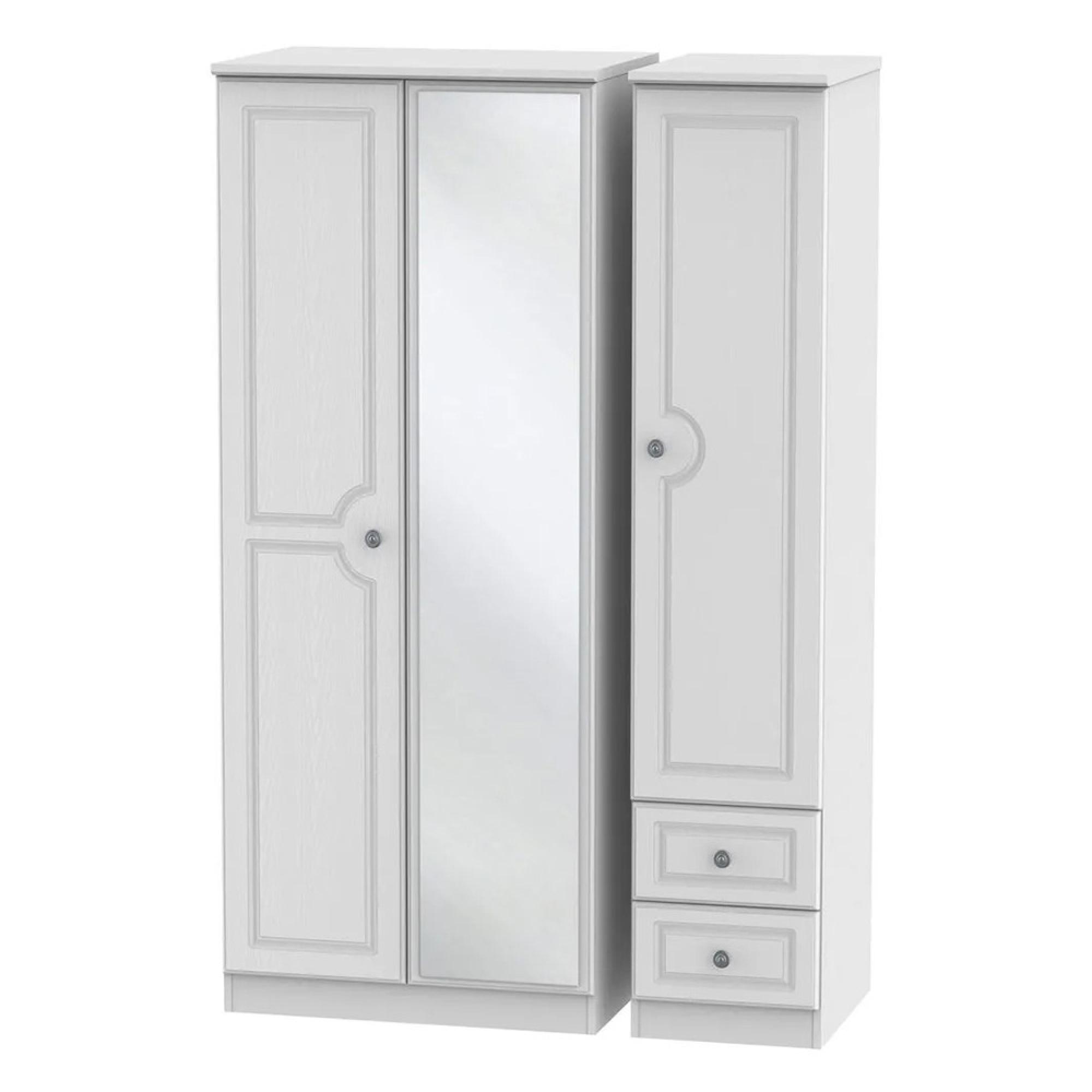 Pembroke Wardrobe - 3 Door - 1 Mirror - RHF 2 Drawers - Combi - White