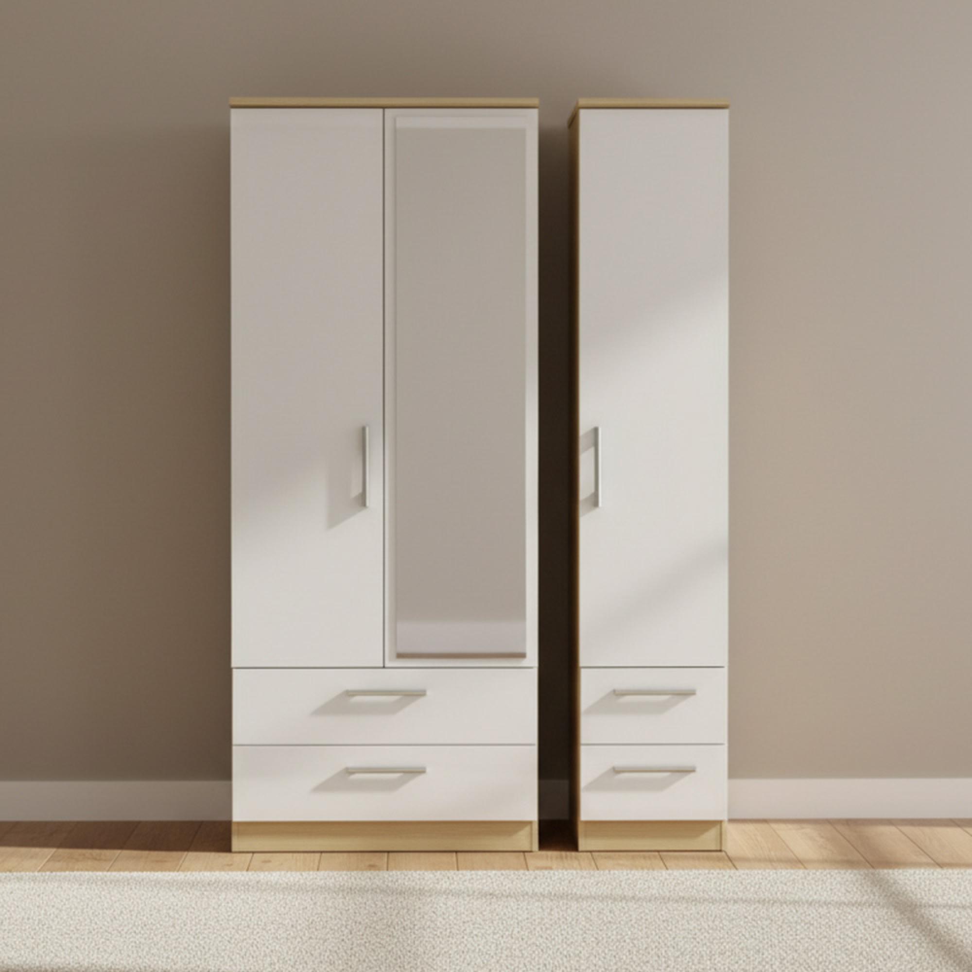 Knightsbridge Wardrobe - 3 Door - 1 Mirror - Combi - White Gloss and Light Oak