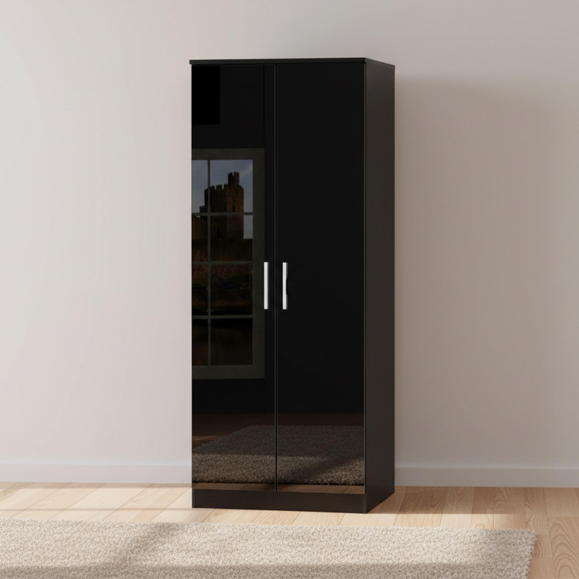 Knightsbridge Plain Tall Wardrobe - 2 Door - Black Gloss