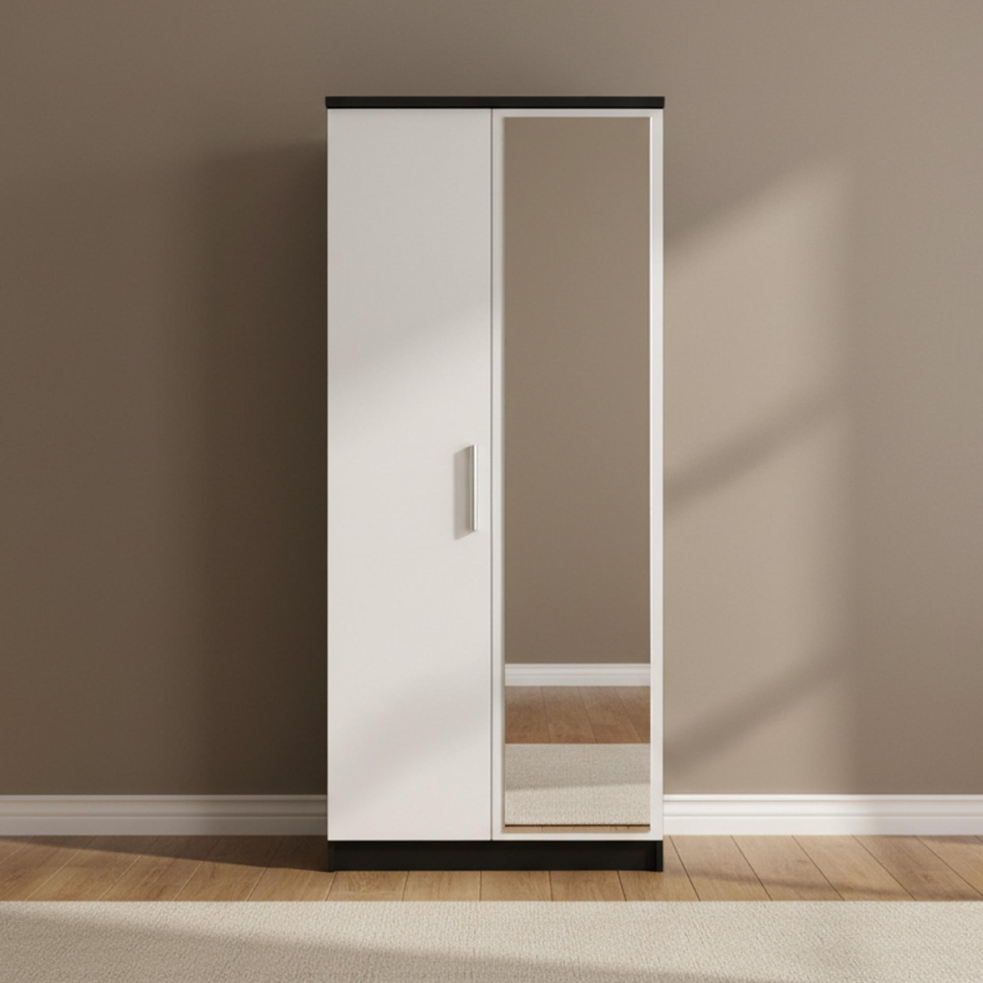 Knightsbridge Wardrobe - 2 Door - 1 Mirror - White Gloss and Black