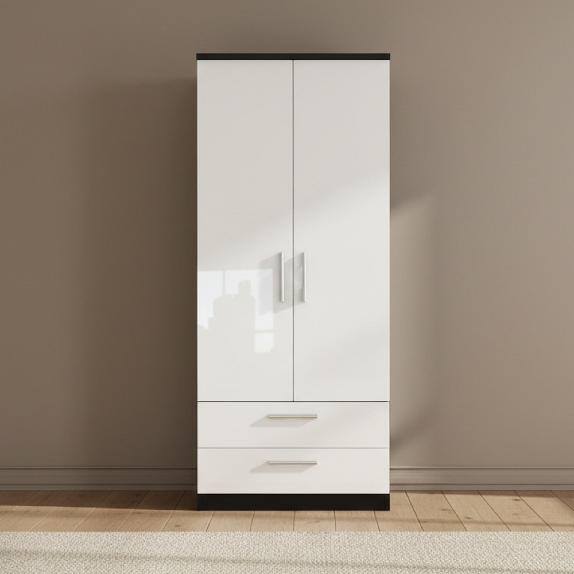 Knightsbridge Wardrobe - 2 Door - 2 Drawer - Double - White Gloss and Black