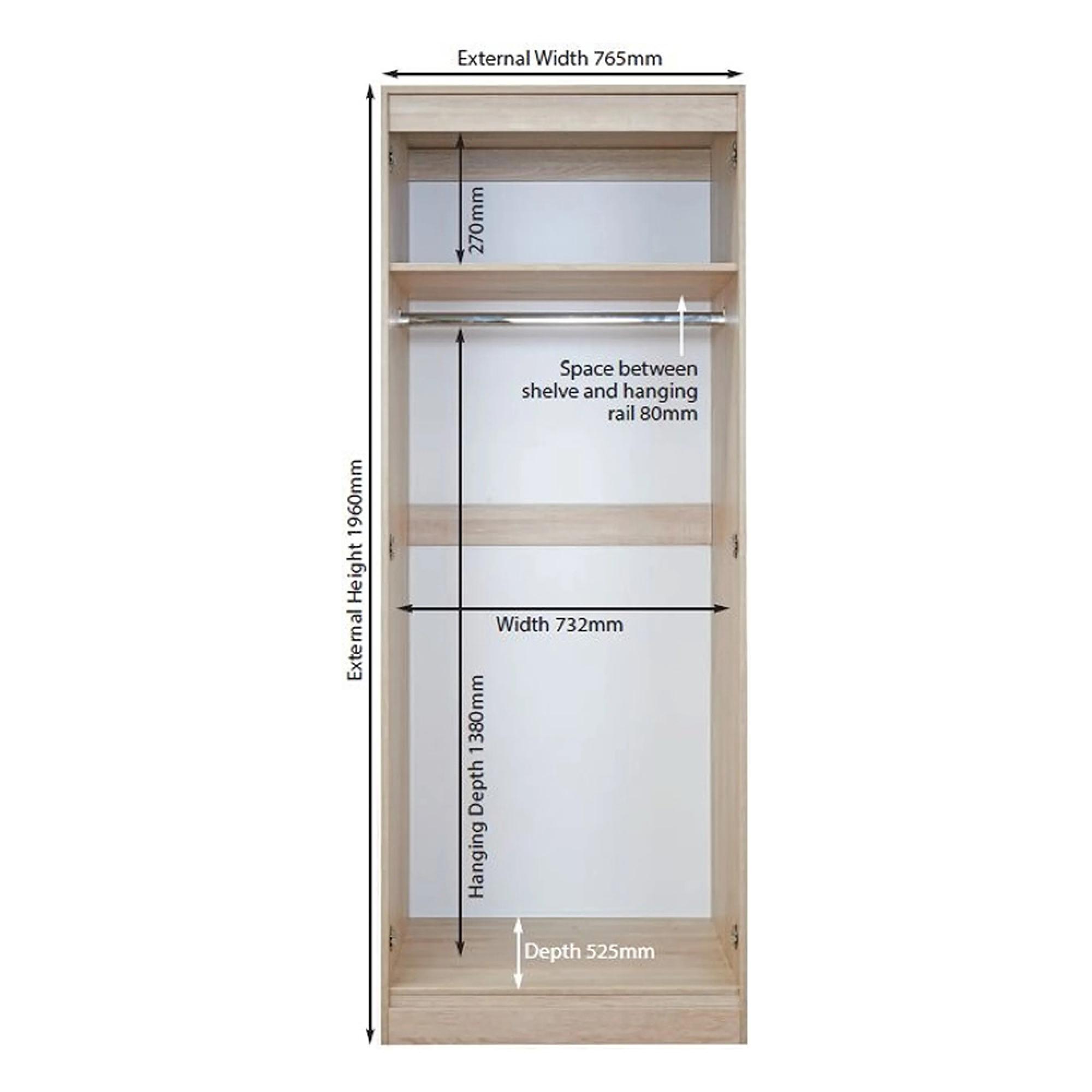 Knightsbridge Wardrobe - 2 Door - 1 Mirror - Tall - White Gloss and Black