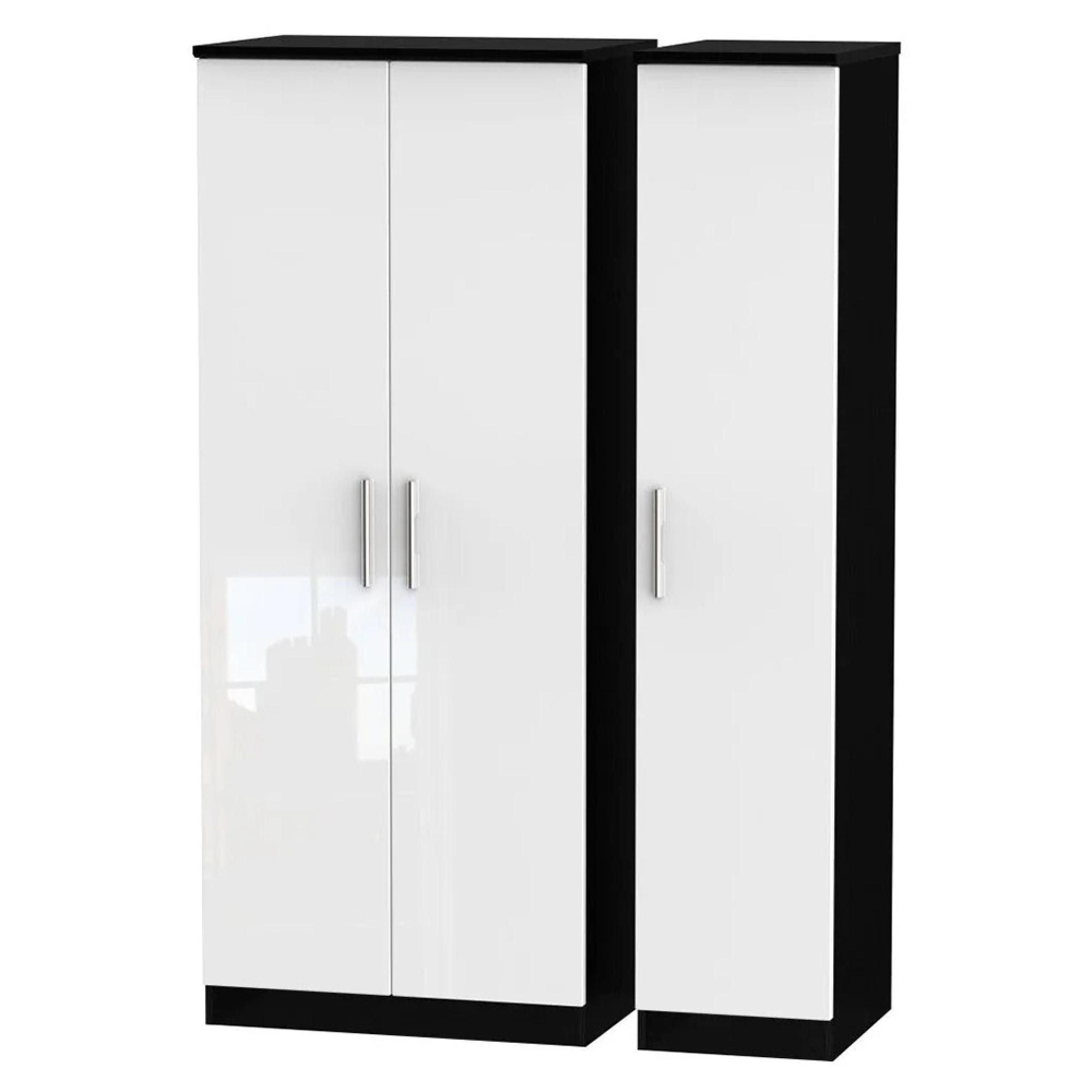 Knightsbridge Wardrobe - 3 Door - Triple - White Gloss and Black